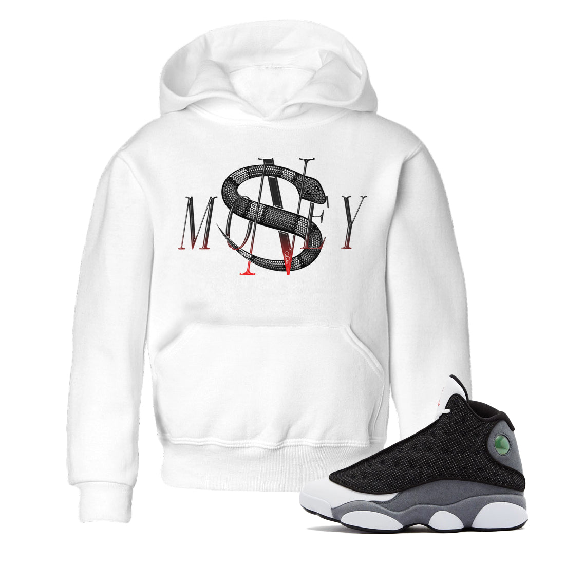 Air Jordan 13 Black Flint Sneaker Match Tees Money Snake Streetwear Sneaker Shirt AJ13 Retro Black Flint Sneaker Release Tees Kids Shirts White 1