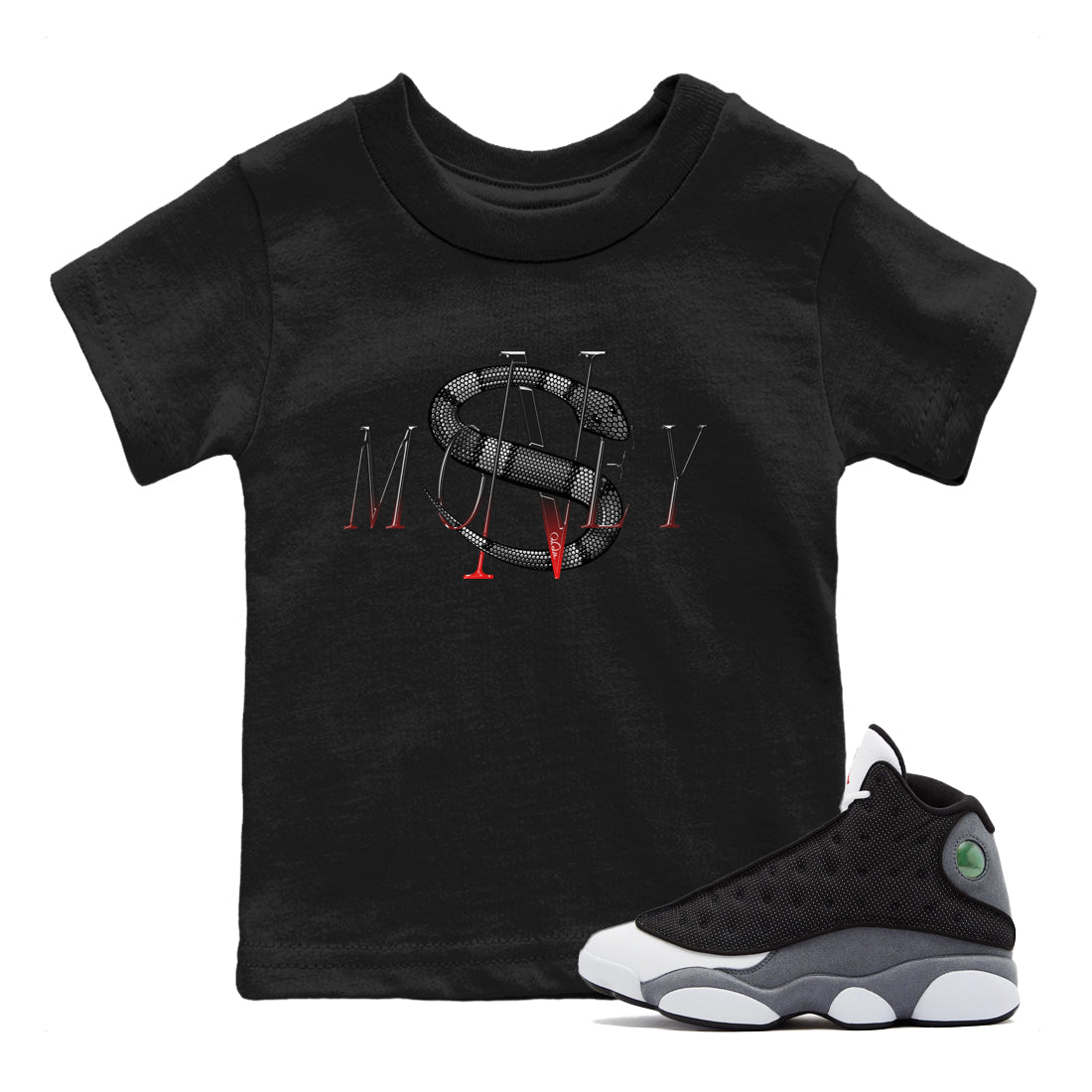 Air Jordan 13 Black Flint Sneaker Match Tees Money Snake Streetwear Sneaker Shirt AJ13 Retro Black Flint Sneaker Release Tees Kids Shirts Black 1