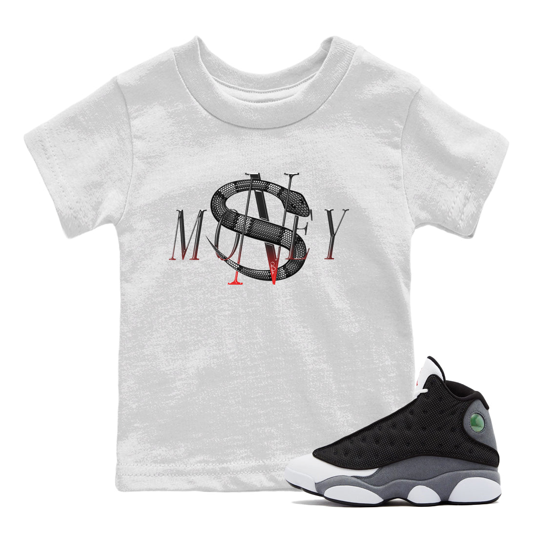 Air Jordan 13 Black Flint Sneaker Match Tees Money Snake Streetwear Sneaker Shirt AJ13 Retro Black Flint Sneaker Release Tees Kids Shirts White 1
