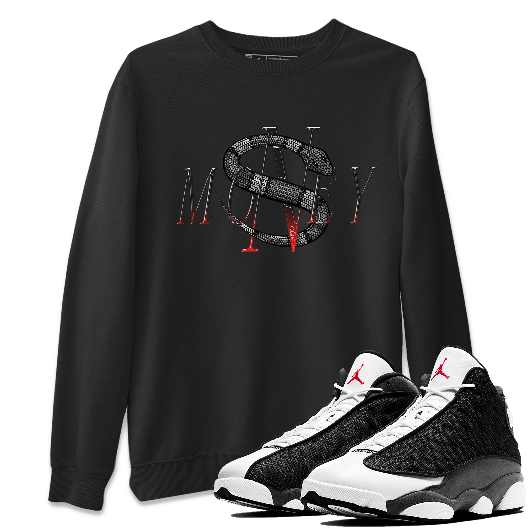 Air Jordan 13 Black Flint Sneaker Match Tees Money Snake Streetwear Sneaker Shirt AJ13 Retro Black Flint Sneaker Release Tees Unisex Shirts Black 1