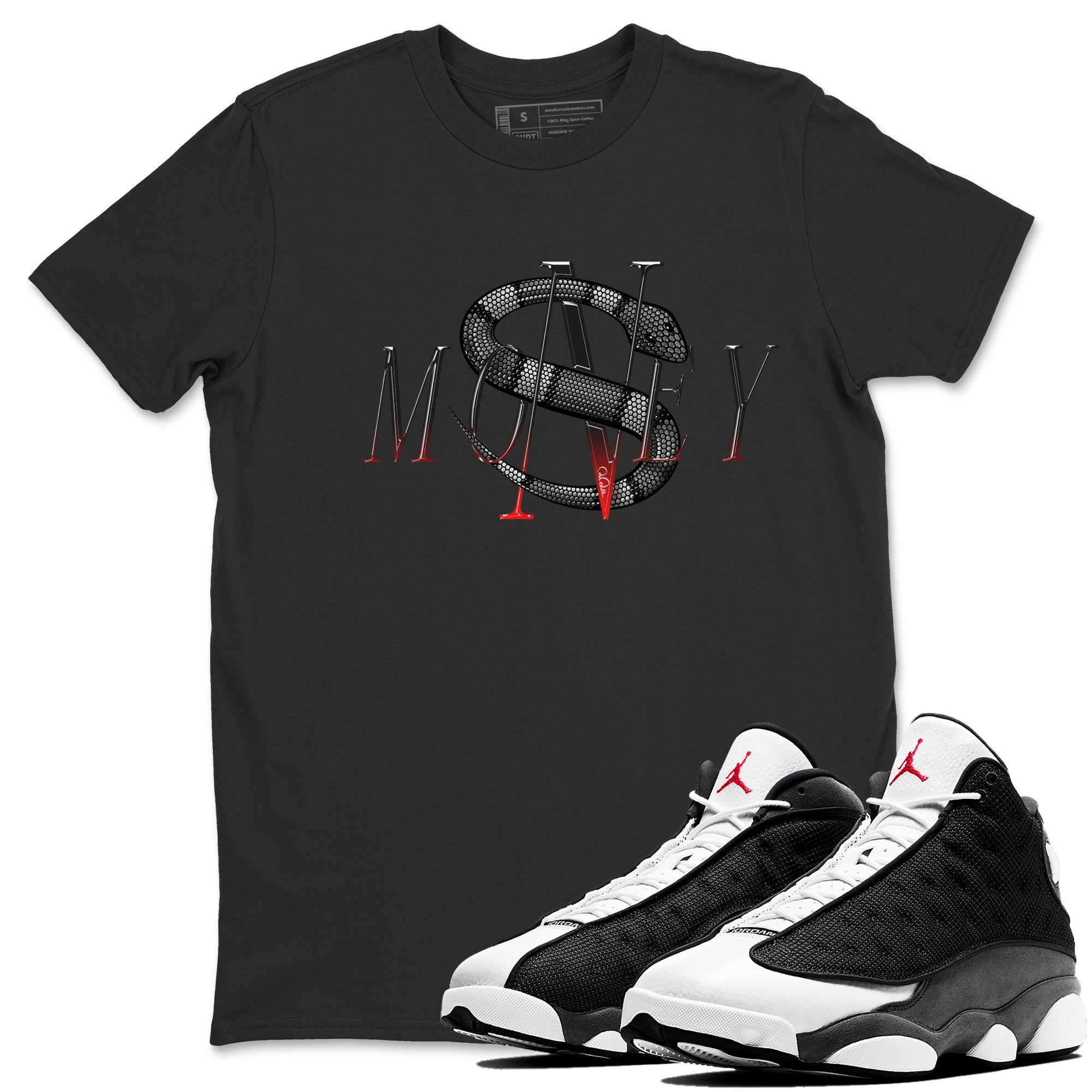 Air Jordan 13 Black Flint Sneaker Match Tees Money Snake Streetwear Sneaker Shirt AJ13 Retro Black Flint Sneaker Release Tees Unisex Shirts Black 1