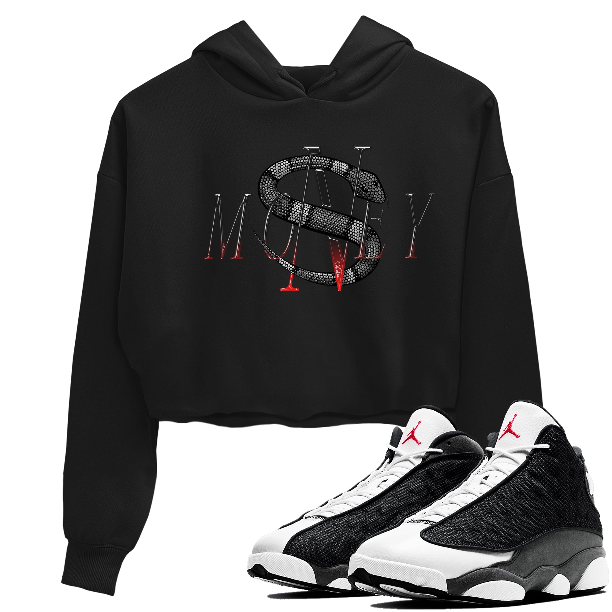 Air Jordan 13 Black Flint Sneaker Match Tees Money Snake Streetwear Sneaker Shirt AJ13 Retro Black Flint Sneaker Release Tees Women's Shirts Black 1