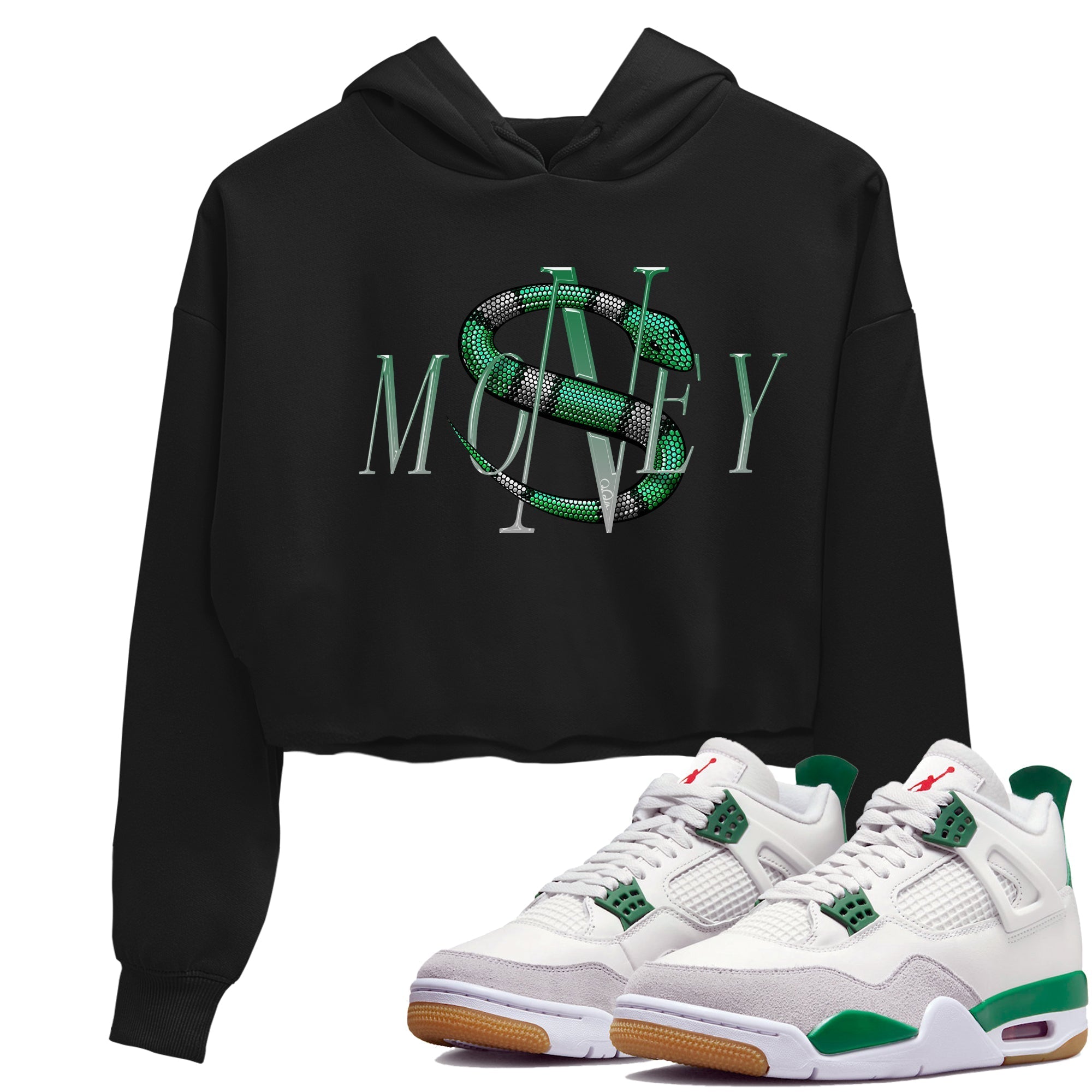 Air Jordan 4 Pine Green Sneaker Match Tees Money Snake Streetwear Sneaker Shirt AJ4 Pine Green Sneaker Release Tees Women's Shirts Black 1