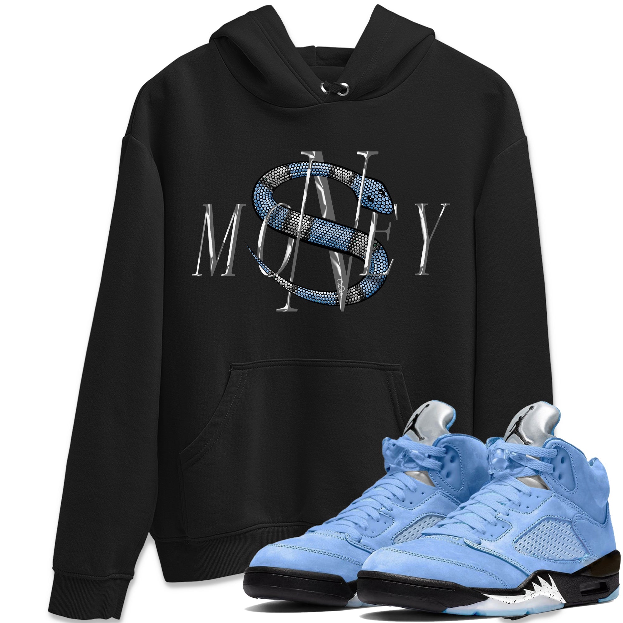 Air Jordan 5 UNC Shirt To Match Jordans Money Snake Sneaker Tees AJ5 UNC Drip Gear Zone Sneaker Matching Clothing Unisex Shirts Black 1