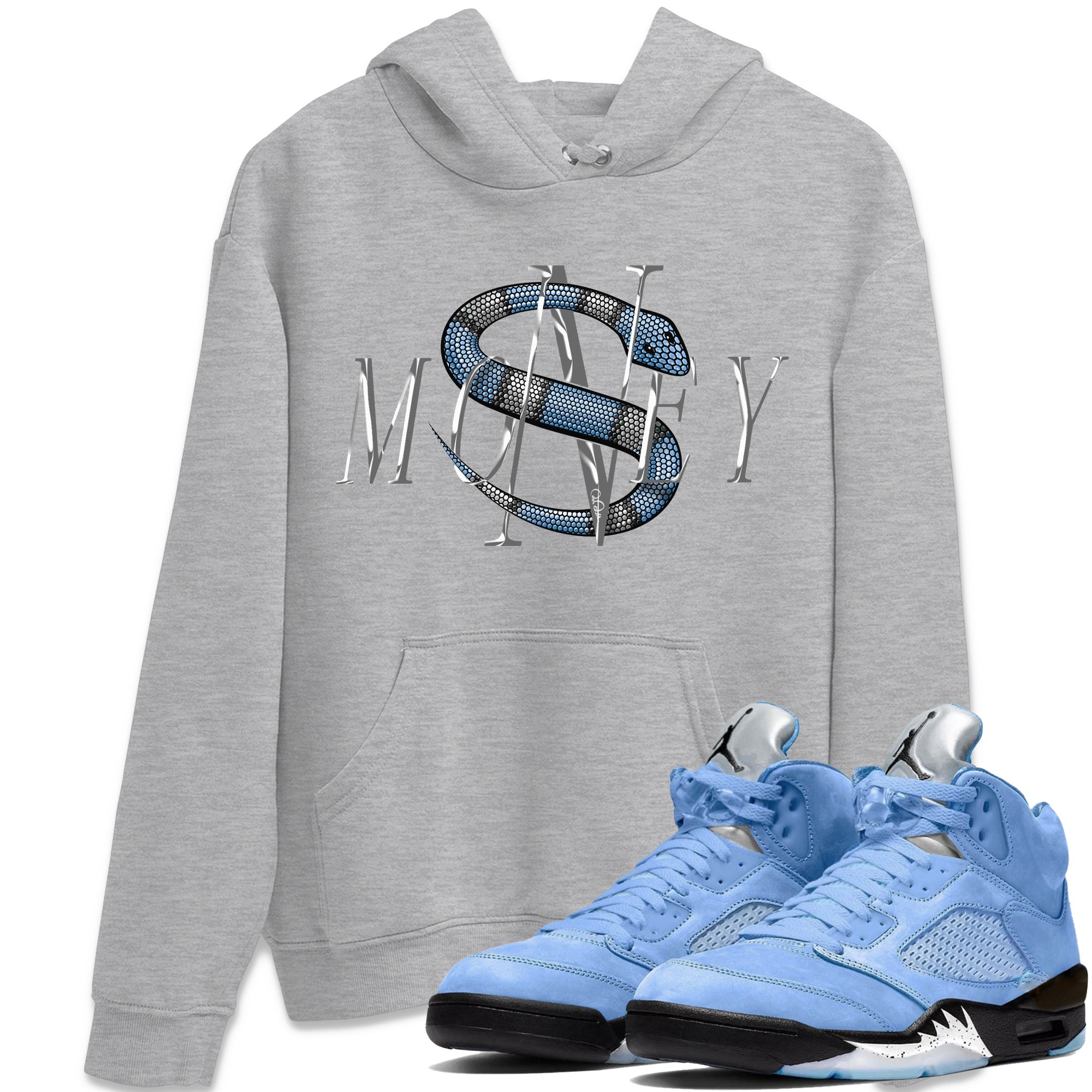 Air Jordan 5 UNC Shirt To Match Jordans Money Snake Sneaker Tees AJ5 UNC Drip Gear Zone Sneaker Matching Clothing Unisex Shirts Heather Grey 1