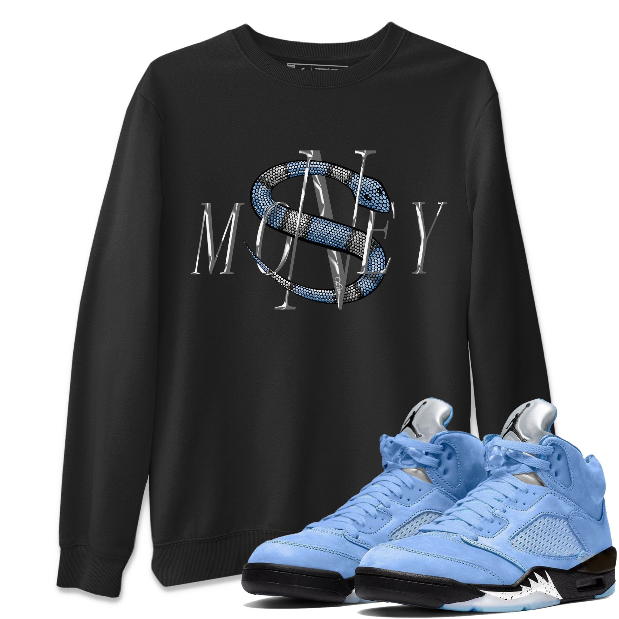 Air Jordan 5 UNC Shirt To Match Jordans Money Snake Sneaker Tees AJ5 UNC Drip Gear Zone Sneaker Matching Clothing Unisex Shirts Black 1