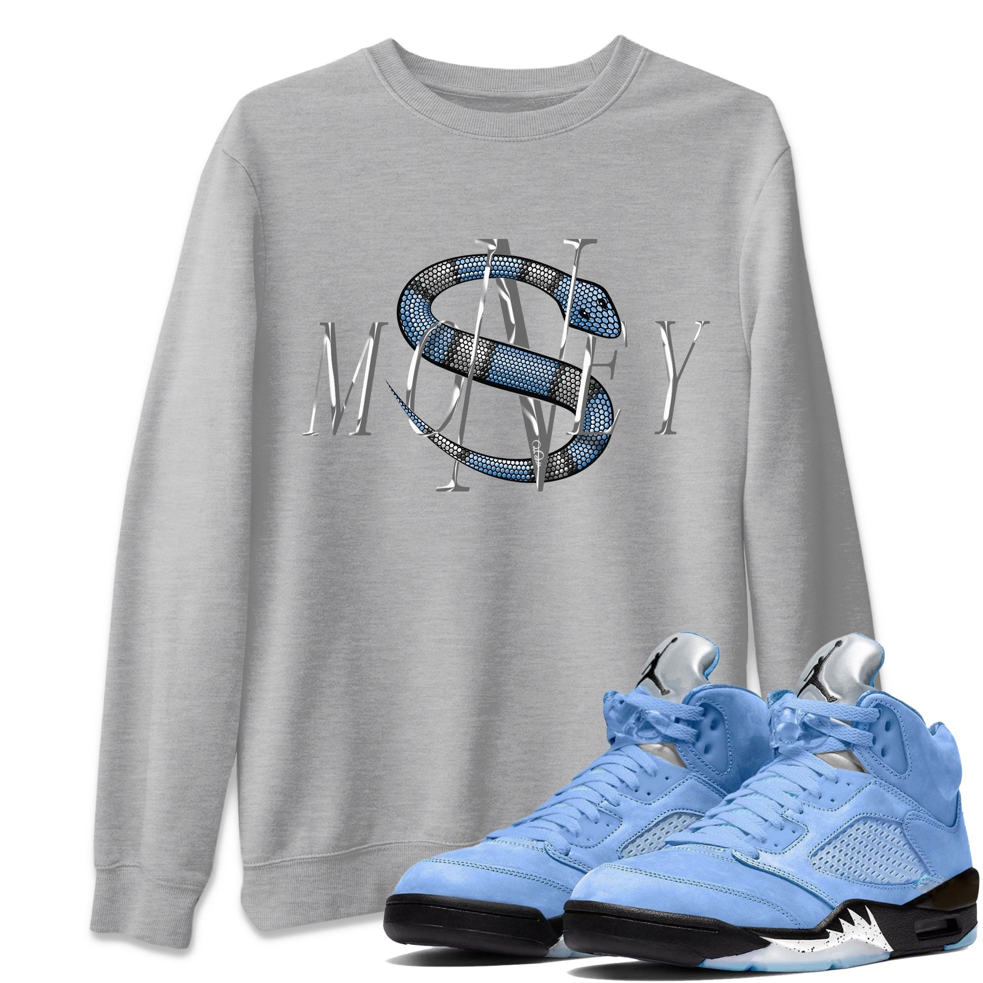 Air Jordan 5 UNC Shirt To Match Jordans Money Snake Sneaker Tees AJ5 UNC Drip Gear Zone Sneaker Matching Clothing Unisex Shirts Heather Grey 1