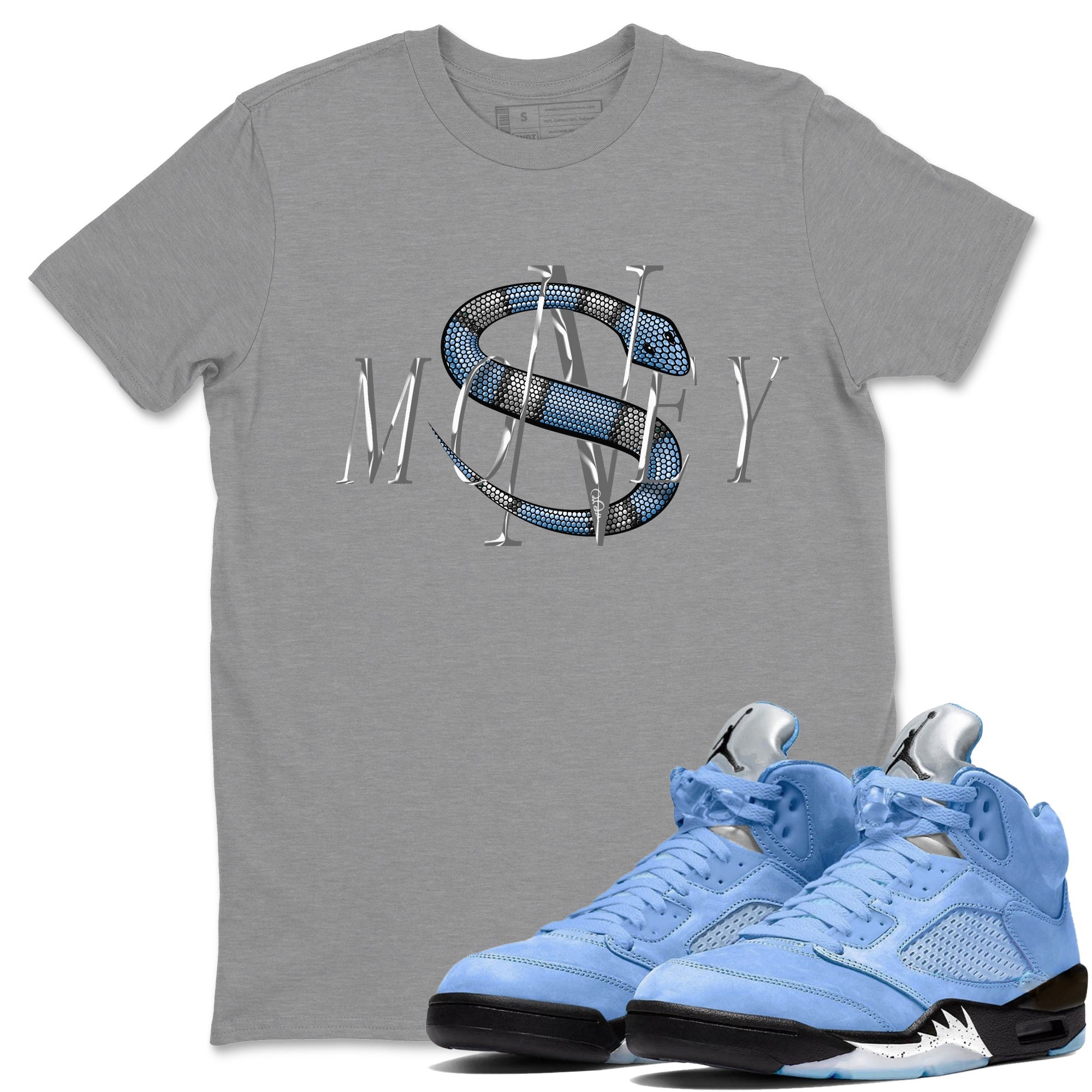 Air Jordan 5 UNC Money Snake Crew Neck Sneaker Tees Air Jordan 5 UNC Sneaker T-Shirts Size Chart