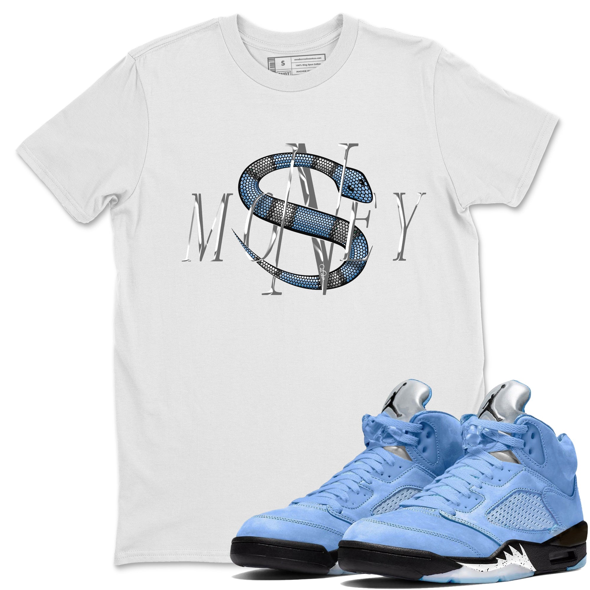 Air Jordan 5 UNC Shirt To Match Jordans Money Snake Sneaker Tees AJ5 UNC Drip Gear Zone Sneaker Matching Clothing Unisex Shirts White 1