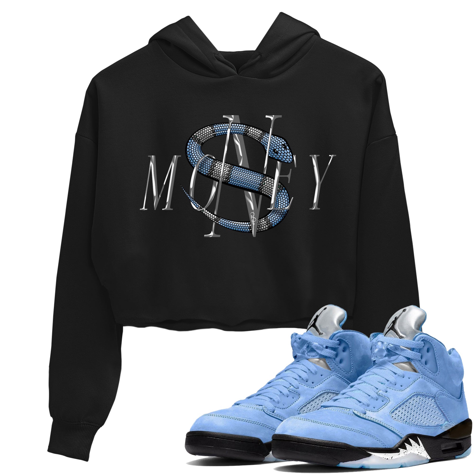 Air Jordan 5 UNC Shirt To Match Jordans Money Snake Sneaker Tees AJ5 UNC Drip Gear Zone Sneaker Matching Clothing Women's Shirts Black 1