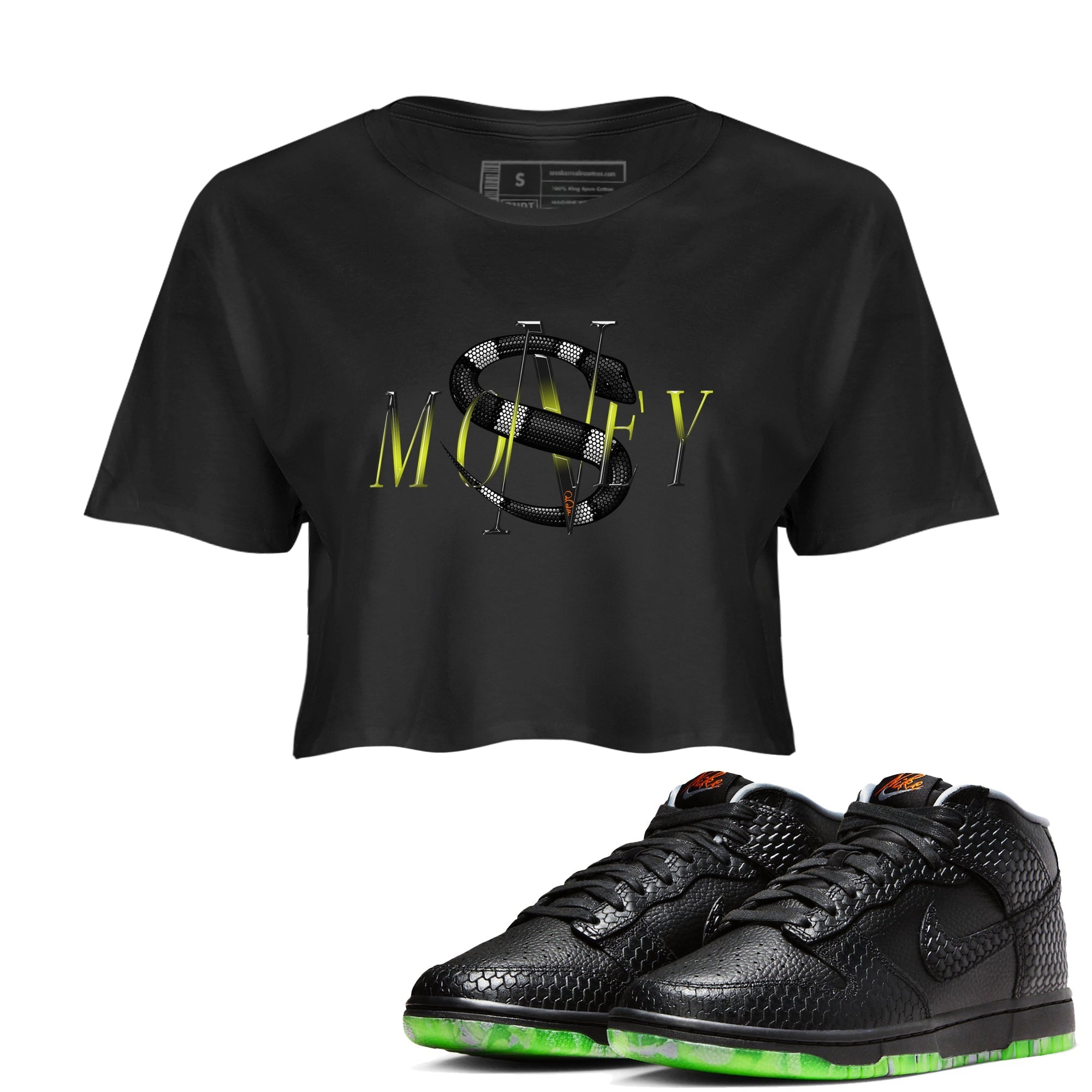 Dunk Halloween shirt to match jordans Money Snake sneaker tees Halloween Night NikeDunk Halloween Drip Gear Zone Black 1 Crop T-Shirt