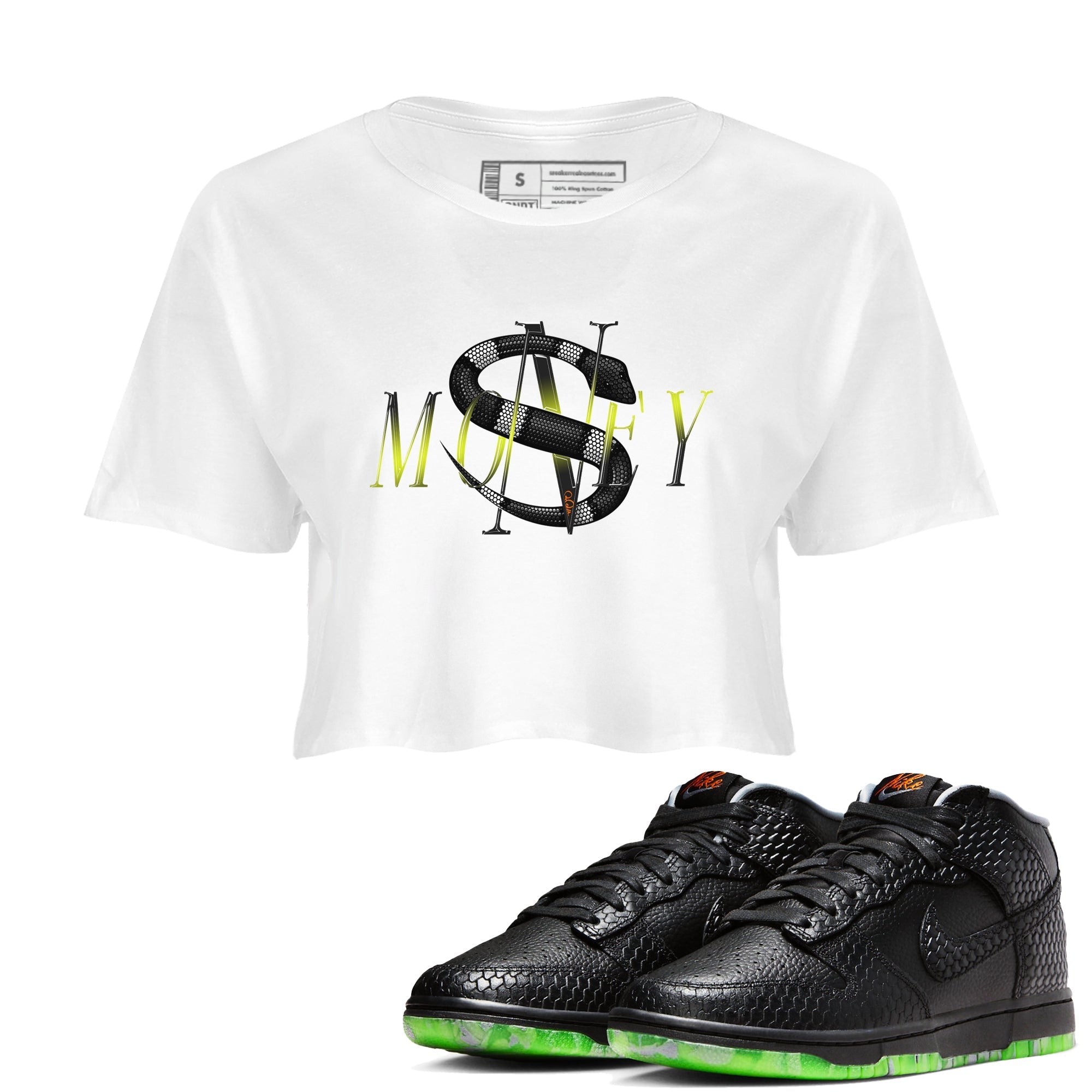 Dunk Halloween shirt to match jordans Money Snake sneaker tees Halloween Night NikeDunk Halloween Drip Gear Zone White 1 Crop T-Shirt