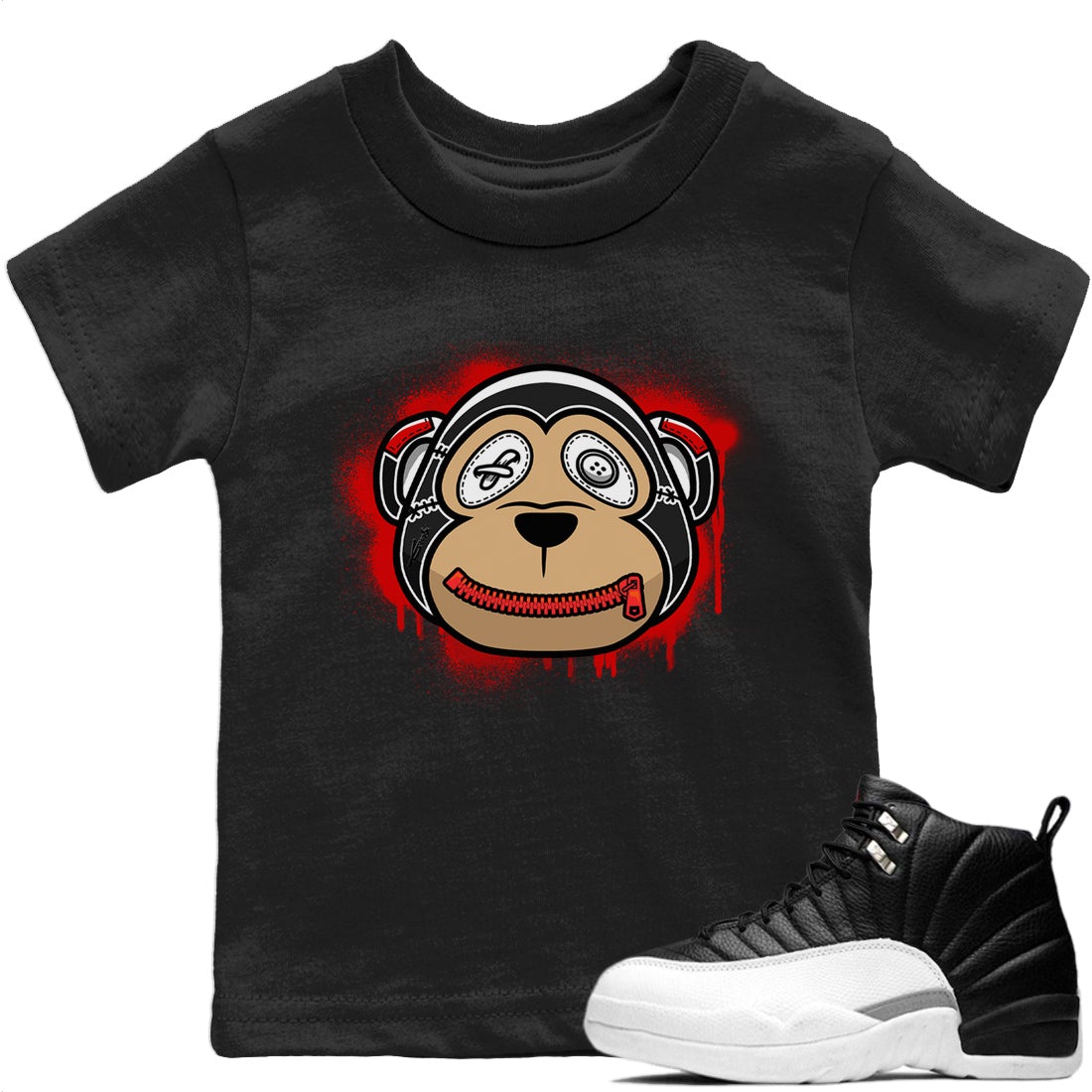 Jordan 12 Playoffs Sneaker Matching T-Shirt Monkey Face Sneaker Tees Jordan 12 Playoffs Sneaker Release Tees Kids Shirts