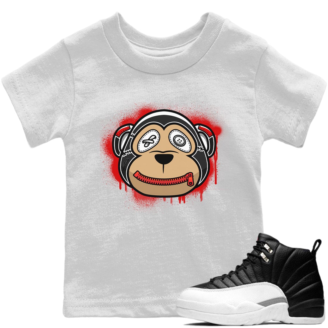 Jordan 12 Playoffs Sneaker Matching T-Shirt Monkey Face Sneaker Tees Jordan 12 Playoffs Sneaker Release Tees Kids Shirts