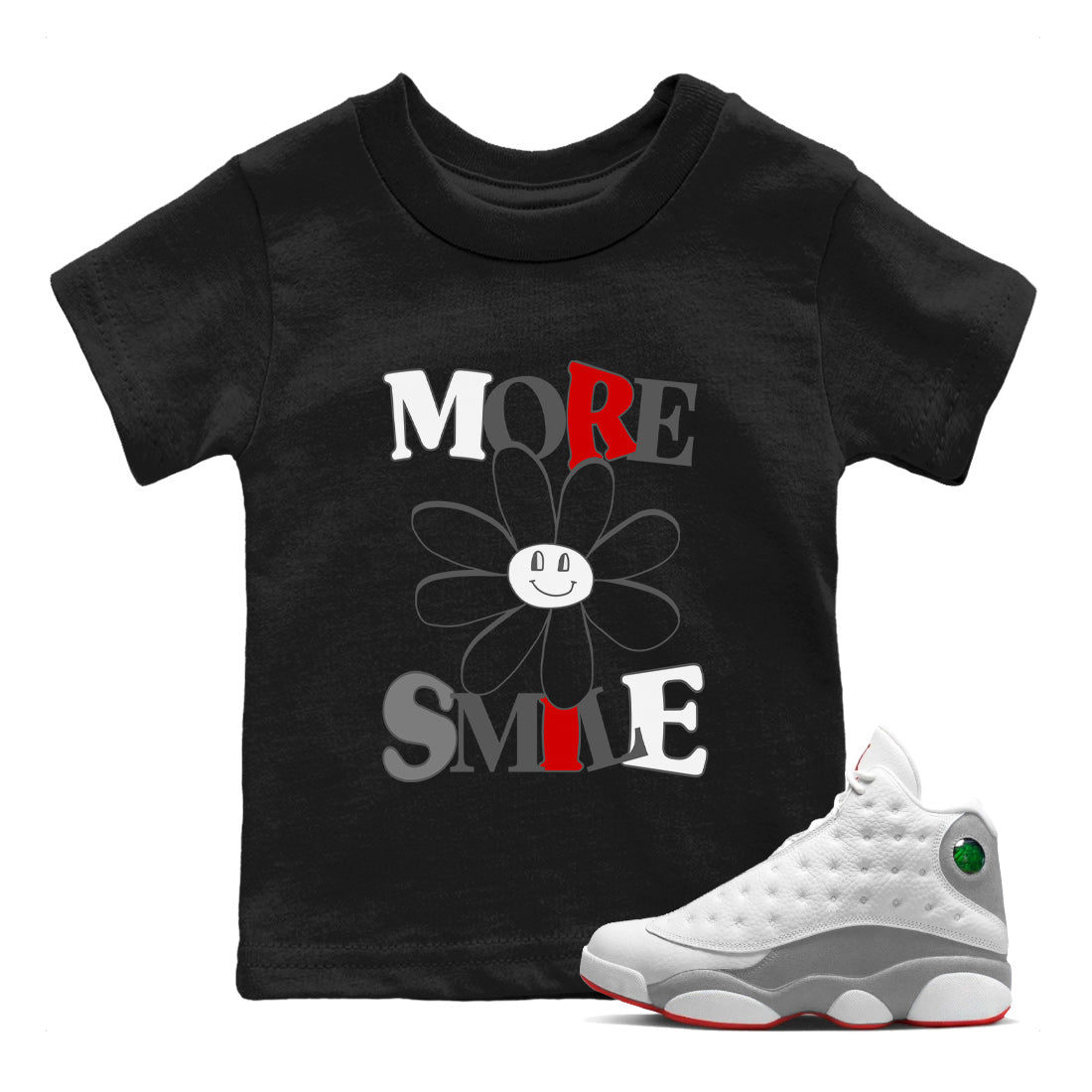 Air Jordan 13 Wolf Grey Sneaker Match Tees More Smile Streetwear Sneaker Shirt Air Jordan 13 Retro Wolf Grey T-Shirt Kids Shirts Black 1