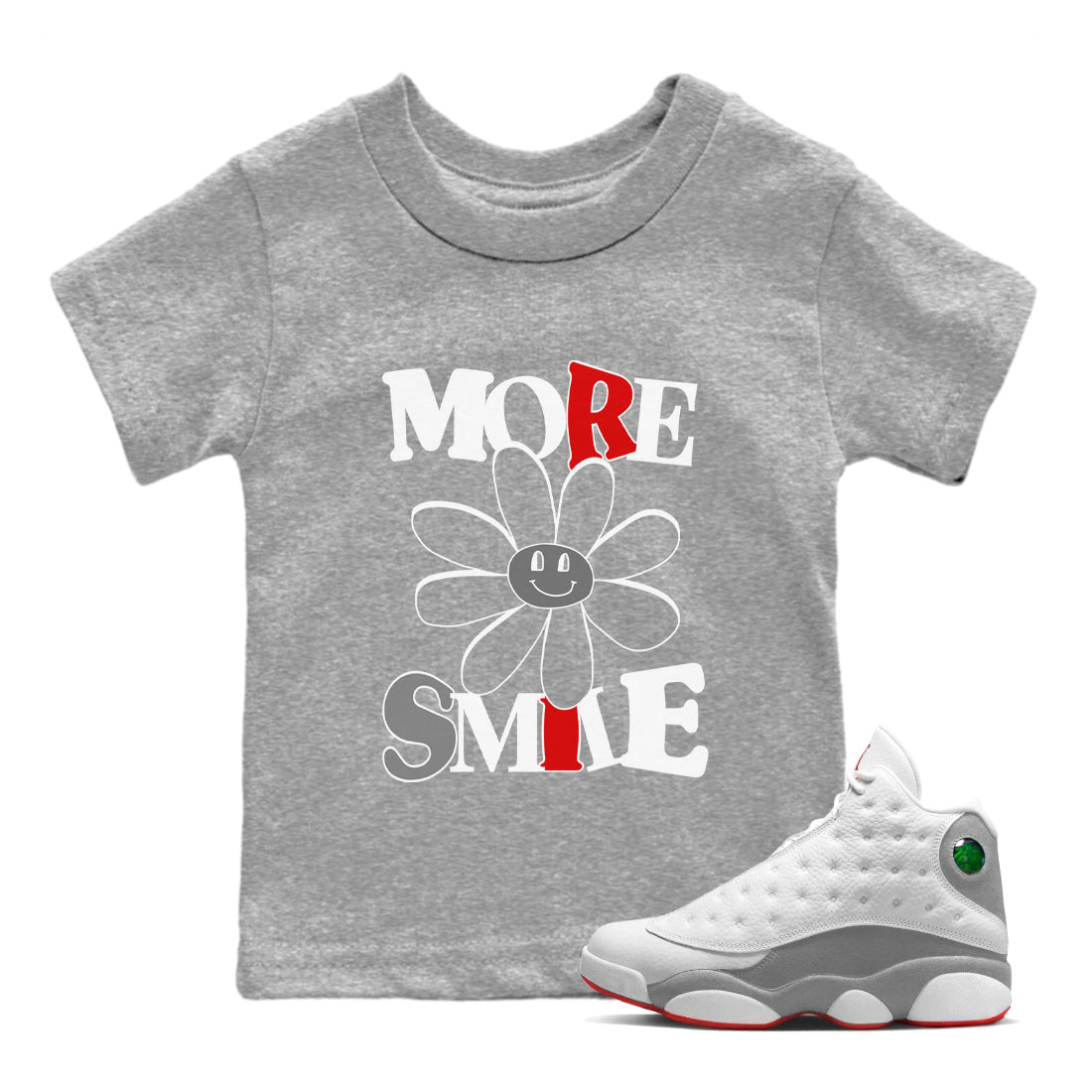 Air Jordan 13 Wolf Grey Sneaker Match Tees More Smile Streetwear Sneaker Shirt Air Jordan 13 Retro Wolf Grey T-Shirt Kids Shirts Heather Grey 1