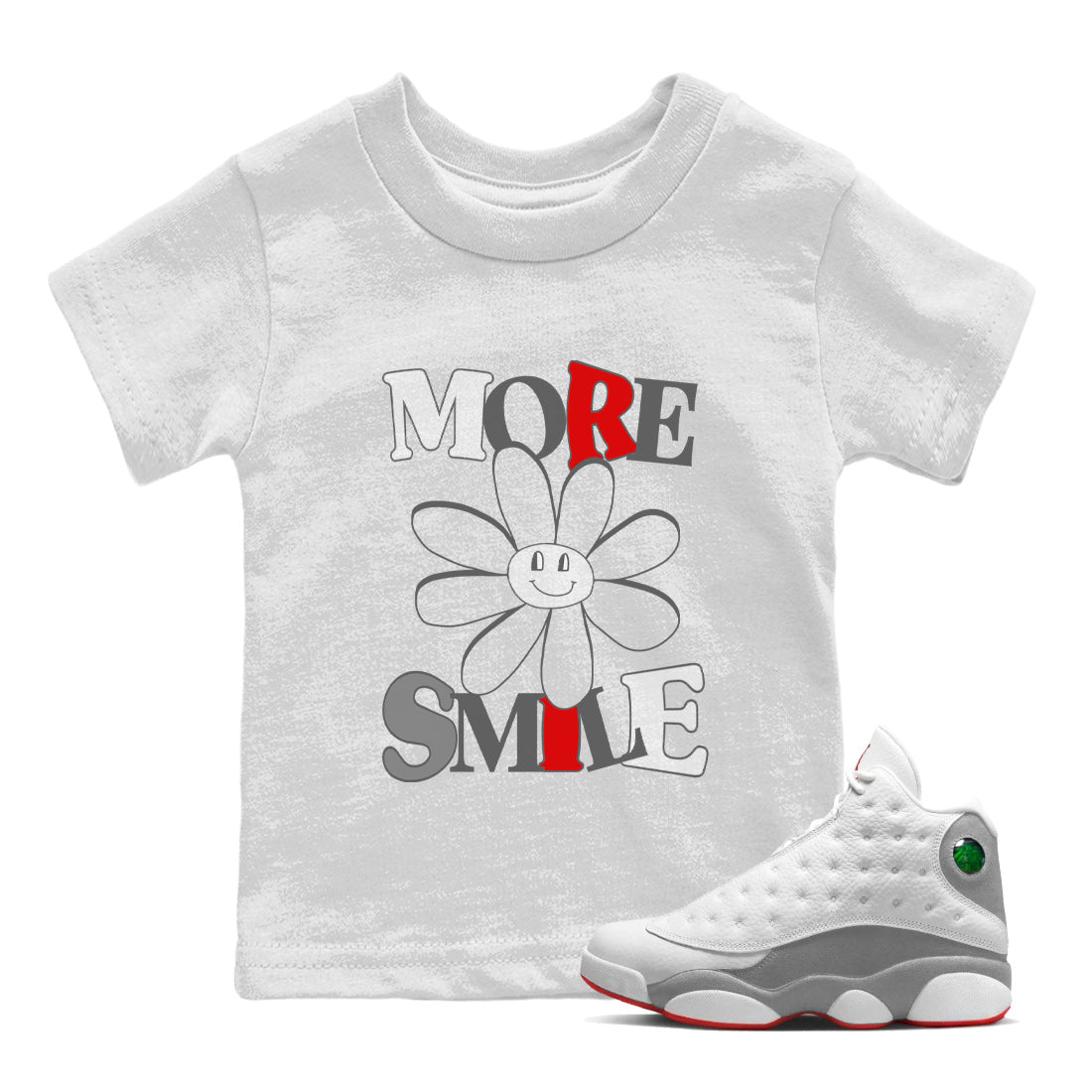 Air Jordan 13 Wolf Grey Sneaker Match Tees More Smile Streetwear Sneaker Shirt Air Jordan 13 Retro Wolf Grey T-Shirt Kids Shirts White 1