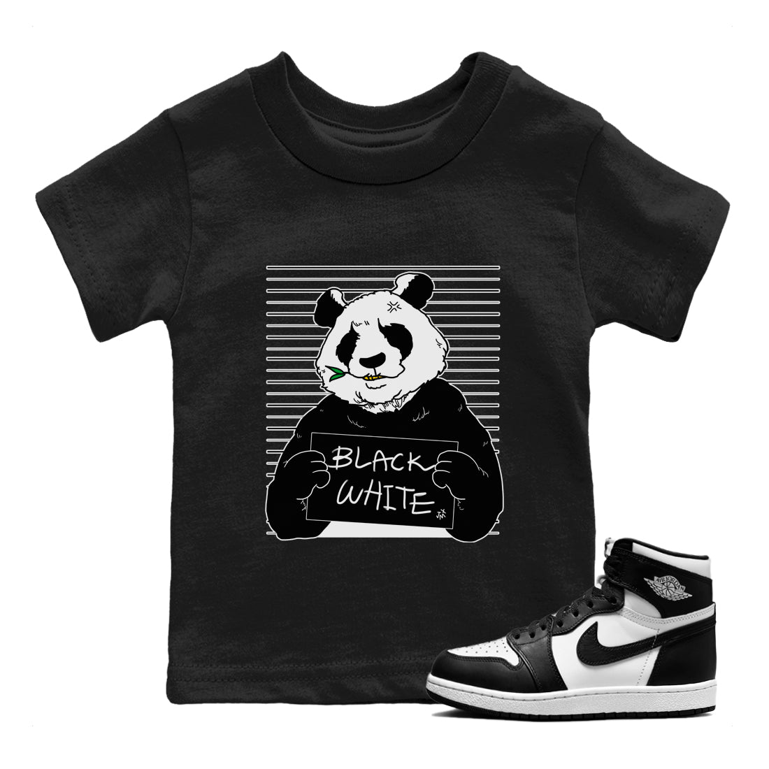 Jordan 1 Black White Sneaker Matching T-Shirt Mugshot Sneaker Tees Jordan 1 Black White Sneaker Release Tees Kids Shirts