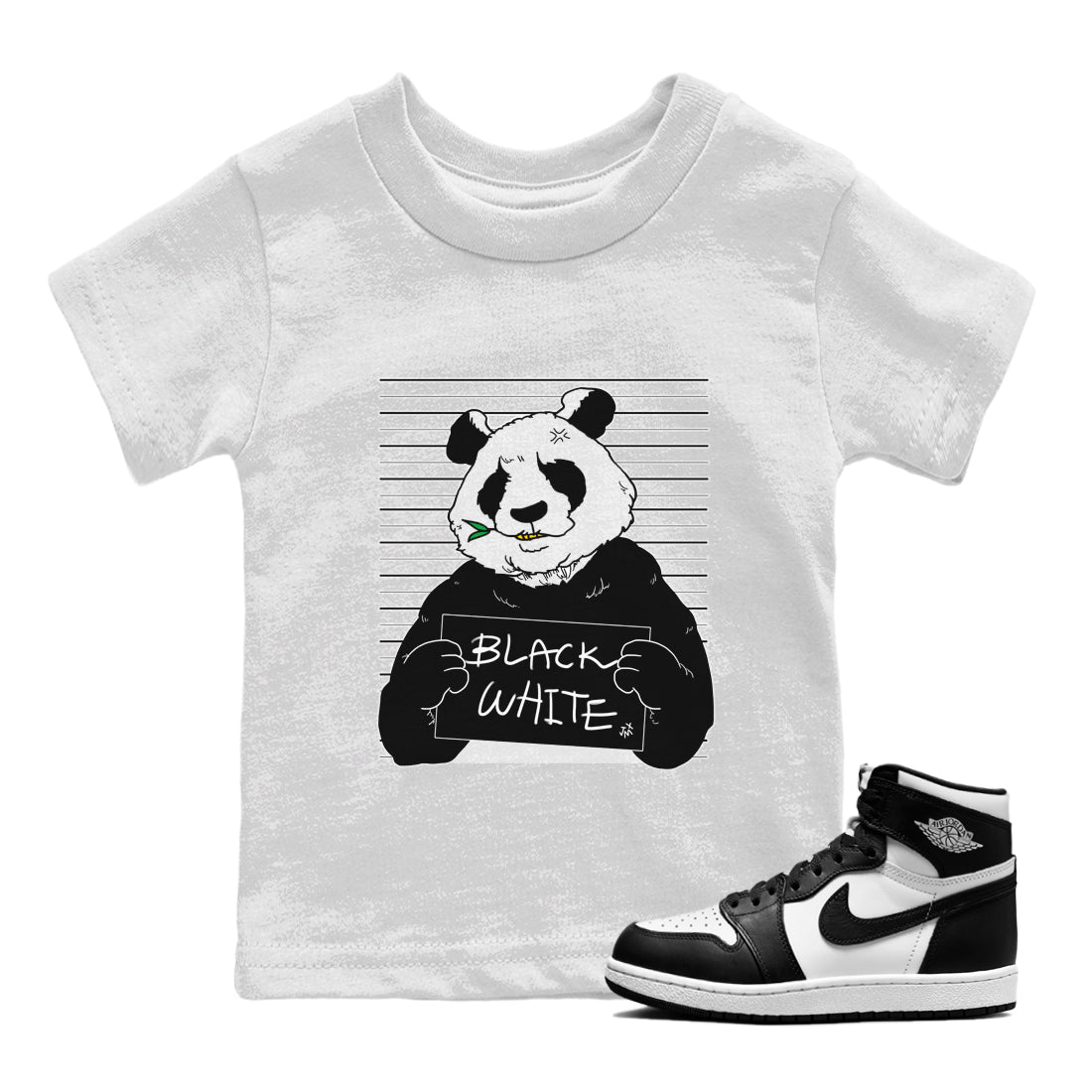 Jordan 1 Black White Sneaker Matching T-Shirt Mugshot Sneaker Tees Jordan 1 Black White Sneaker Release Tees Kids Shirts