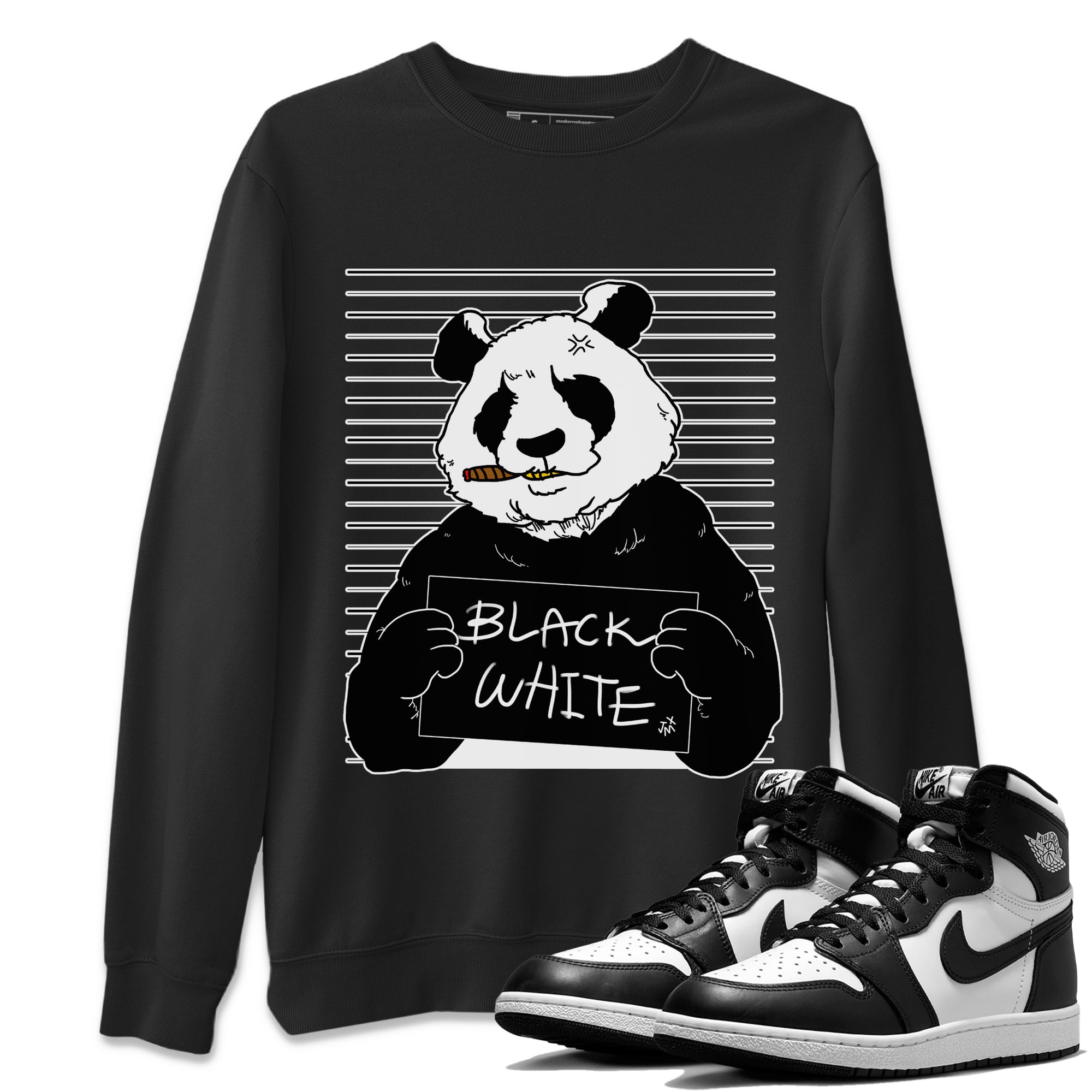 Jordan 1 Black White Sneaker Matching T-Shirt Mugshot Sneaker Tees Jordan 1 Black White Sneaker Release Tees Crew Neck Tees