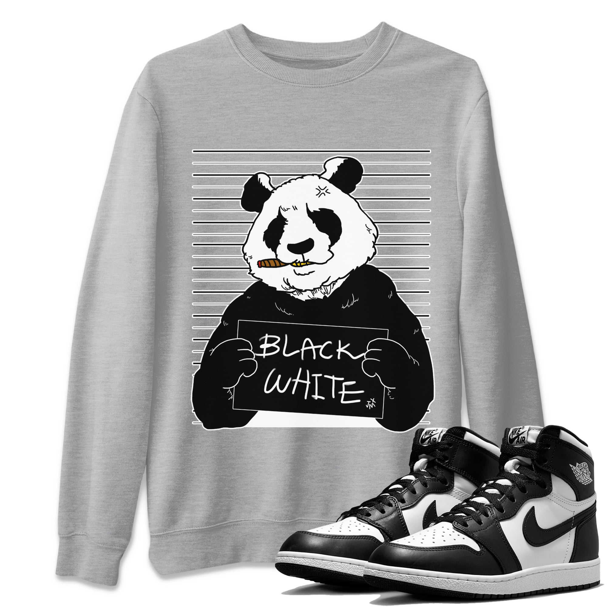 Jordan 1 Black White Sneaker Matching T-Shirt Mugshot Sneaker Tees Jordan 1 Black White Sneaker Release Tees Crew Neck Tees