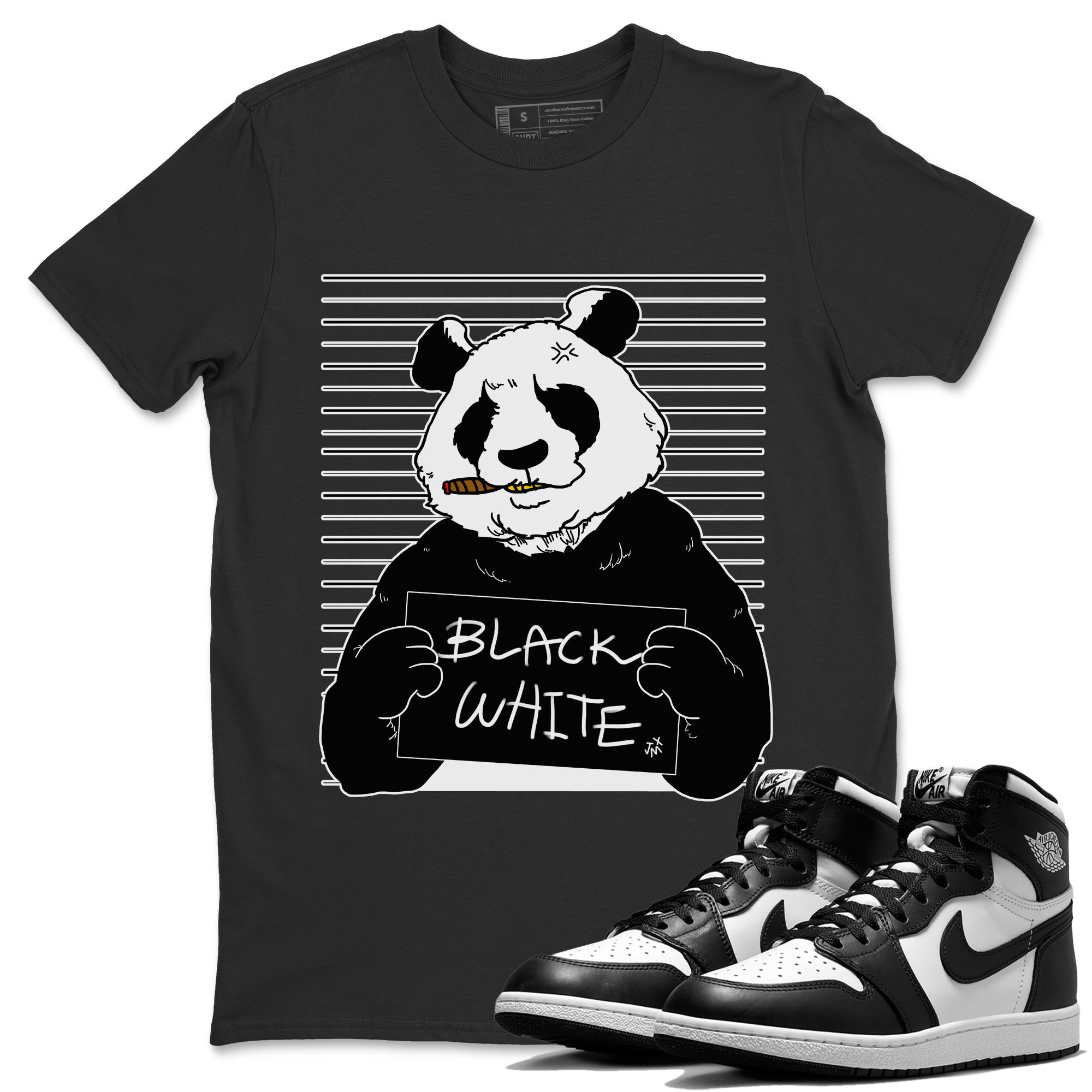 Jordan 1 Black White Sneaker Matching T-Shirt Mugshot Sneaker Tees Jordan 1 Black White Sneaker Release Tees Crew Neck Tees