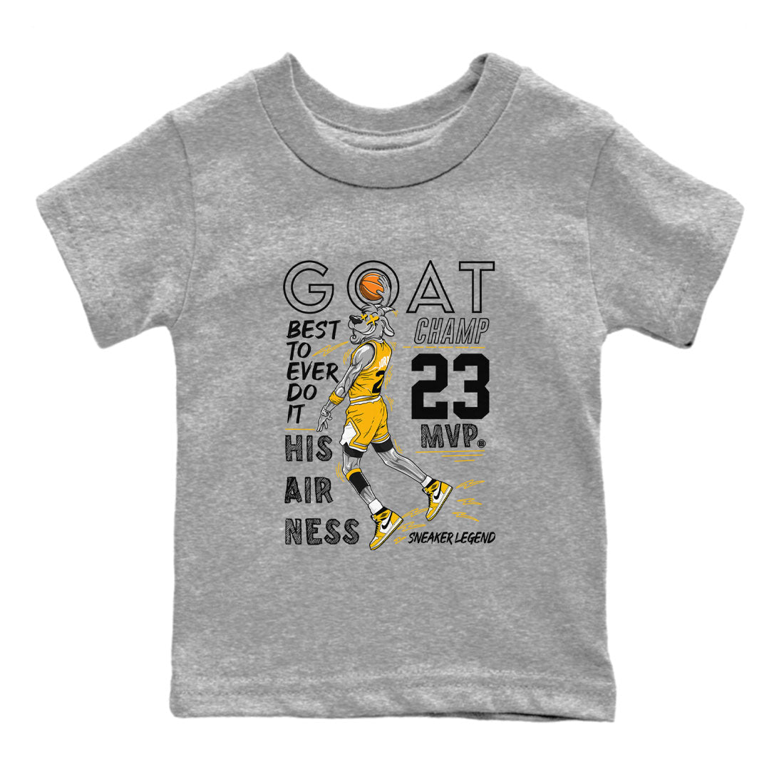 AJ1 Yellow Ochre shirt to match jordans MVP Goat sneaker tees streetwear brand Air Jordan 1 Yellow Ochre Drip Gear Zone Brand baby toddler Heather Grey 2 cotton Shirt