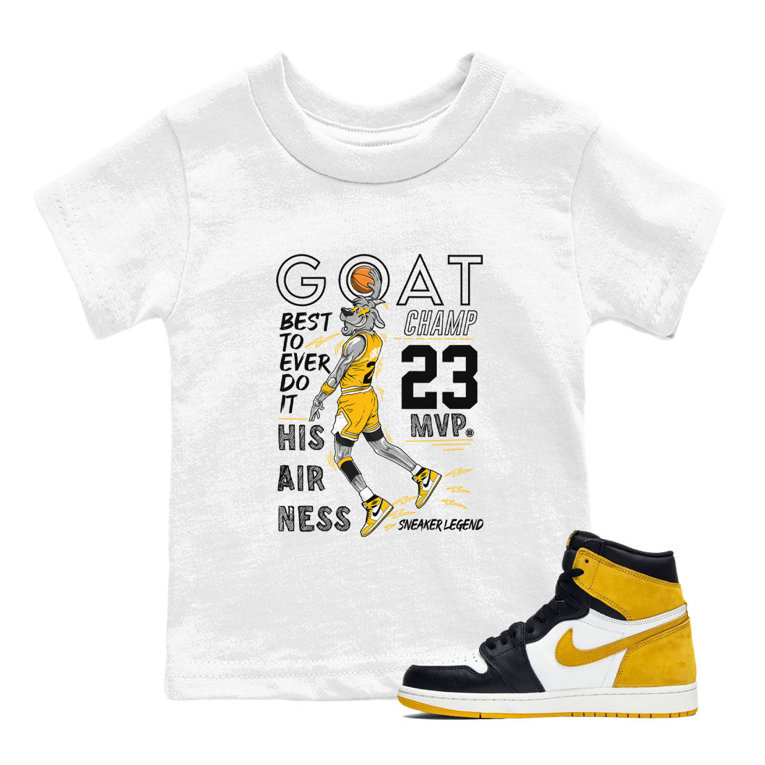 AJ1 Yellow Ochre shirt to match jordans MVP Goat sneaker tees streetwear brand Air Jordan 1 Yellow Ochre Drip Gear Zone Brand baby toddler White 1 cotton Shirt