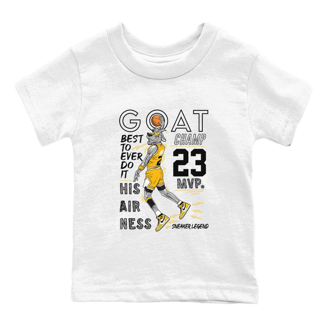 AJ1 Yellow Ochre shirt to match jordans MVP Goat sneaker tees streetwear brand Air Jordan 1 Yellow Ochre Drip Gear Zone Brand baby toddler White 2 cotton Shirt