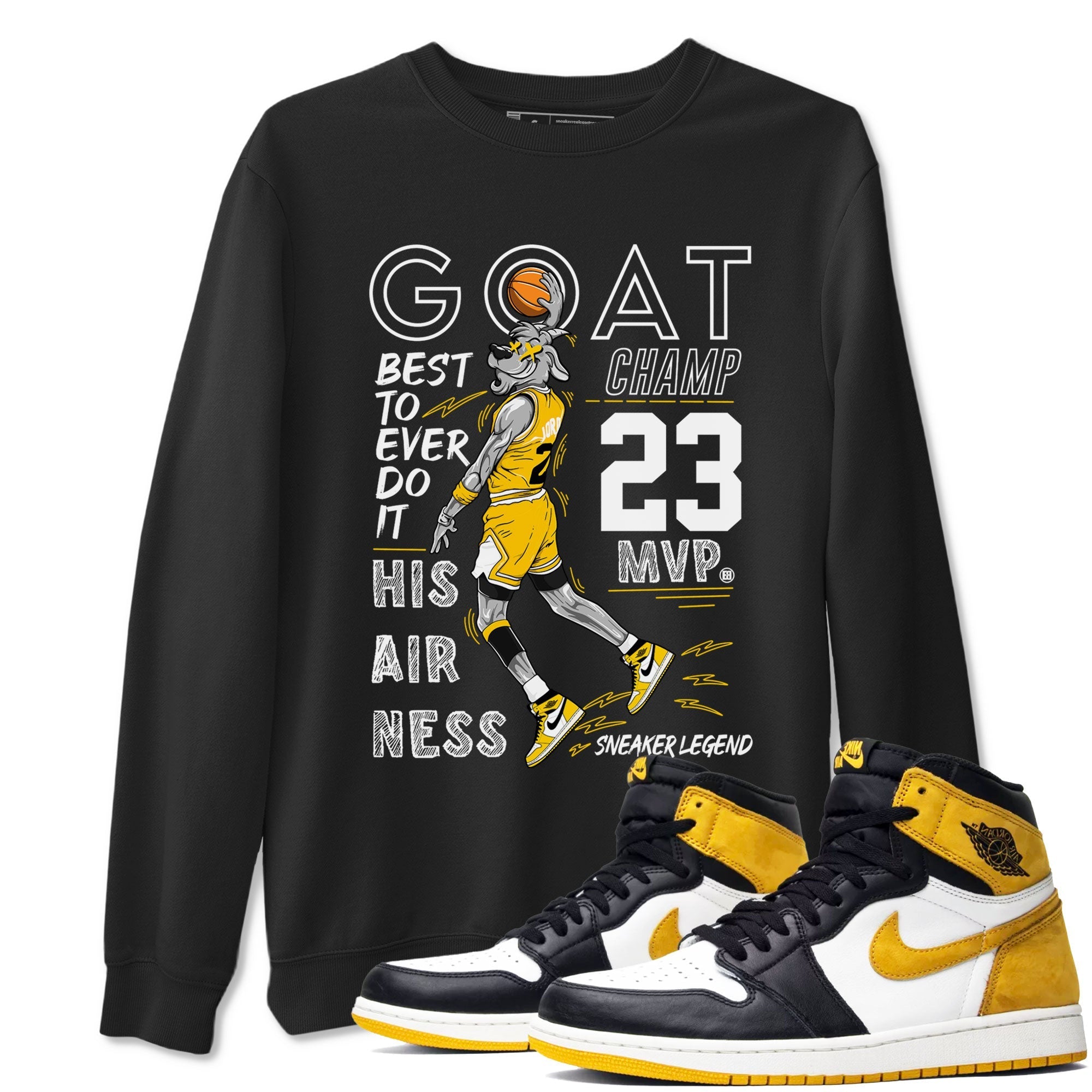 AJ1 Yellow Ochre shirt to match jordans MVP Goat sneaker tees streetwear brand Air Jordan 1 Yellow Ochre Drip Gear Zone Brand unisex cotton Black 1 crew neck shirt