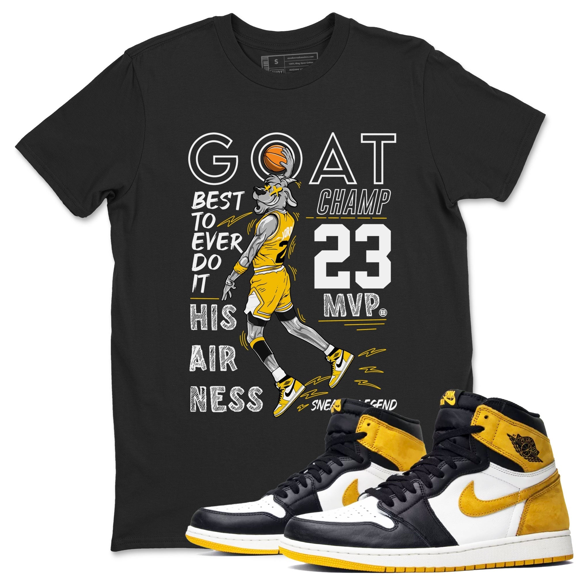 AJ1 Yellow Ochre shirt to match jordans MVP Goat sneaker tees streetwear brand Air Jordan 1 Yellow Ochre Drip Gear Zone Brand unisex cotton Black 1 crew neck shirt
