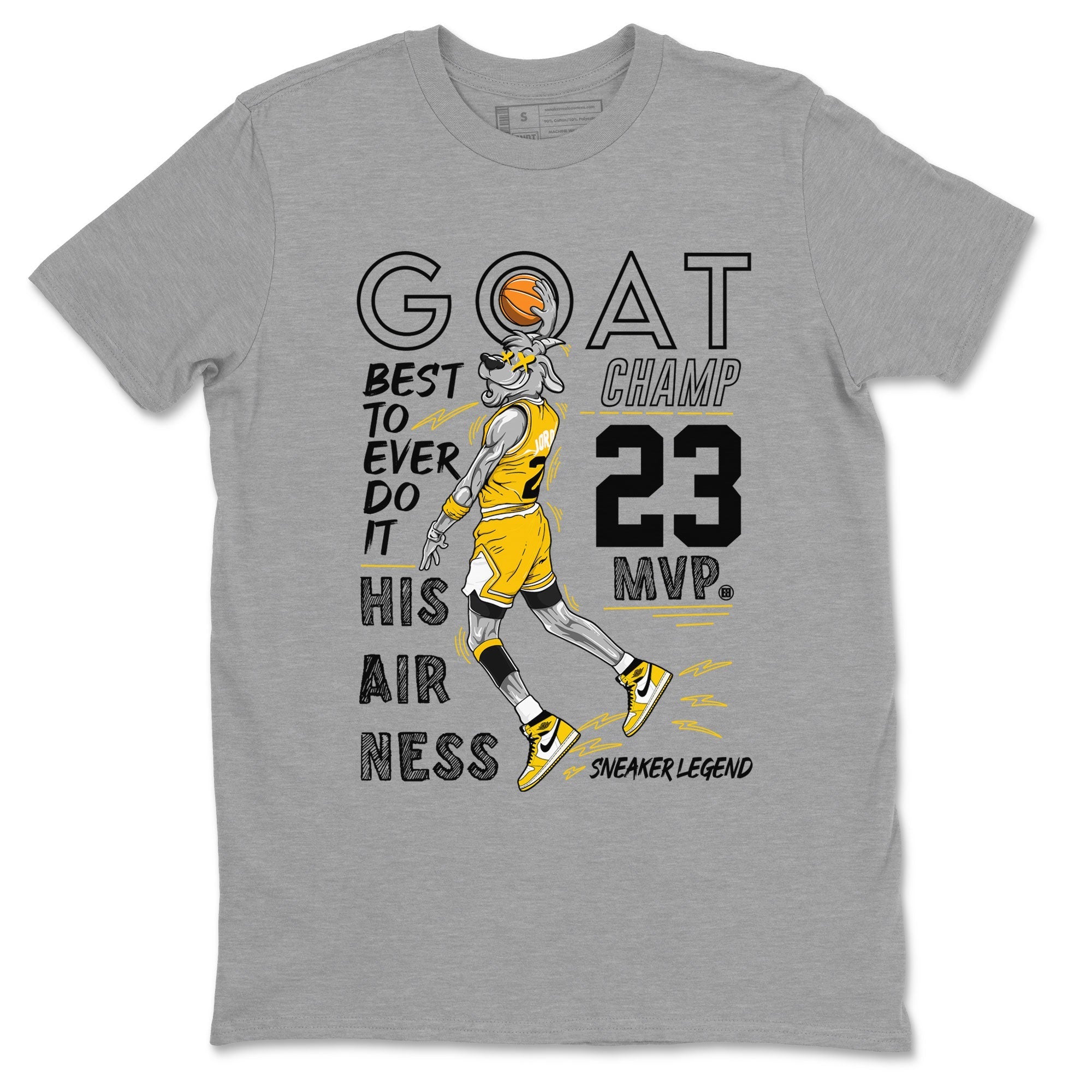 AJ1 Yellow Ochre shirt to match jordans MVP Goat sneaker tees streetwear brand Air Jordan 1 Yellow Ochre Drip Gear Zone Brand unisex cotton Heather Grey 2 crew neck shirt