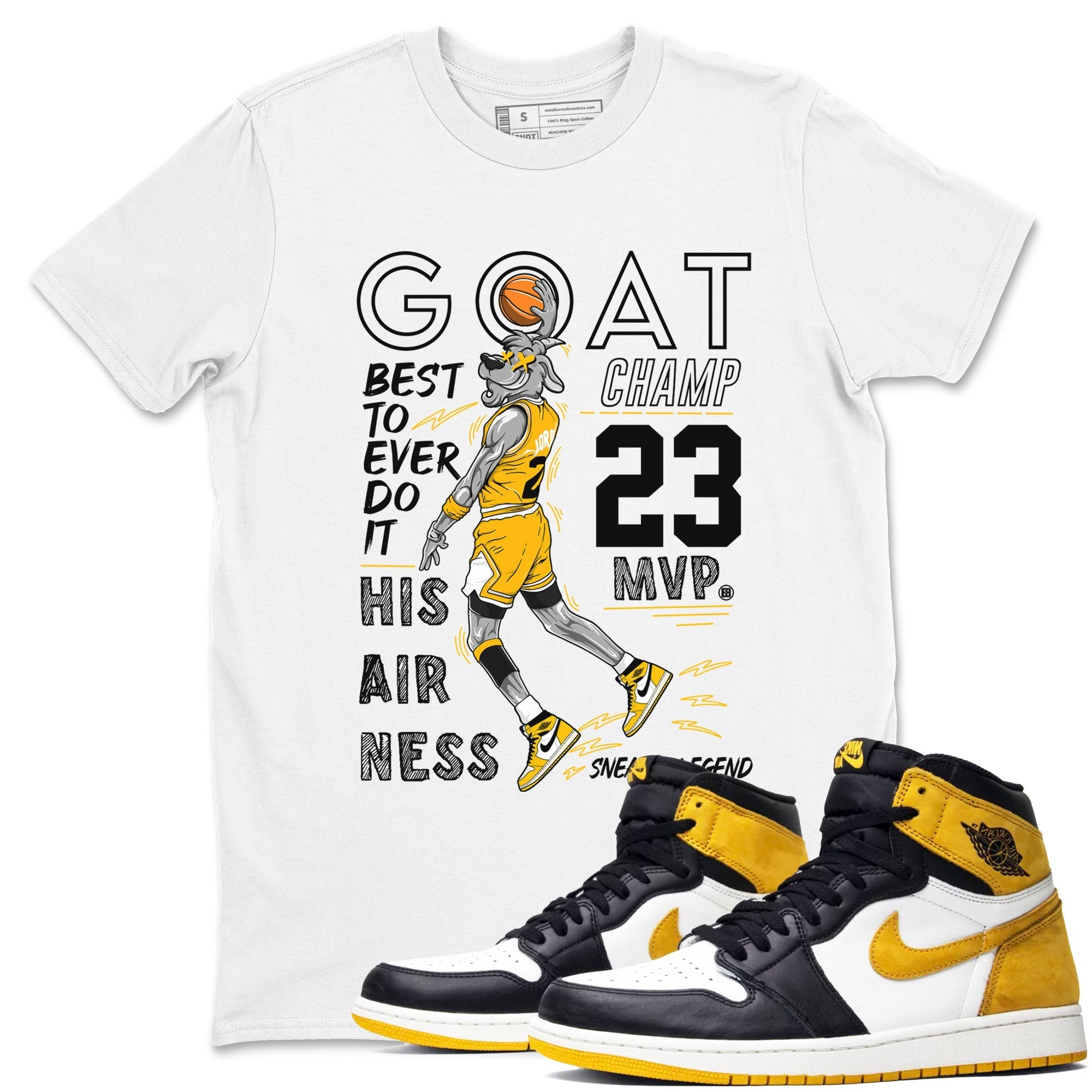 AJ1 Yellow Ochre shirt to match jordans MVP Goat sneaker tees streetwear brand Air Jordan 1 Yellow Ochre Drip Gear Zone Brand unisex cotton White 1 crew neck shirt