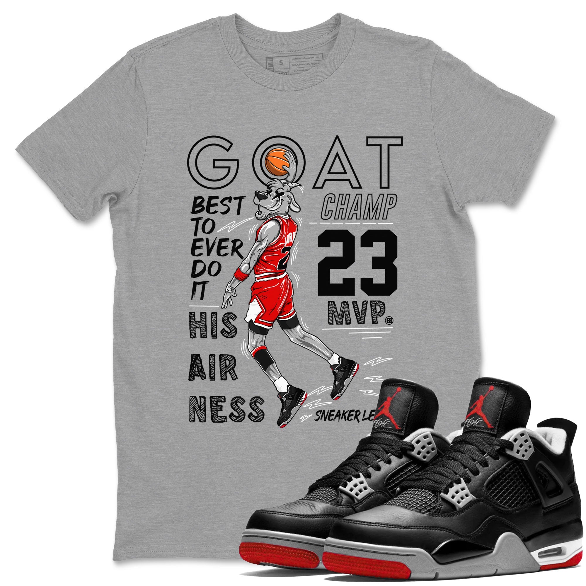 AJ4 Retro Bred Reimagined shirt to match jordans MVP Goat sneaker tees Air Jordan 4 Retro Bred Reimagined Drip Gear Zone unisex cotton Heather Grey 1 crew neck shirt