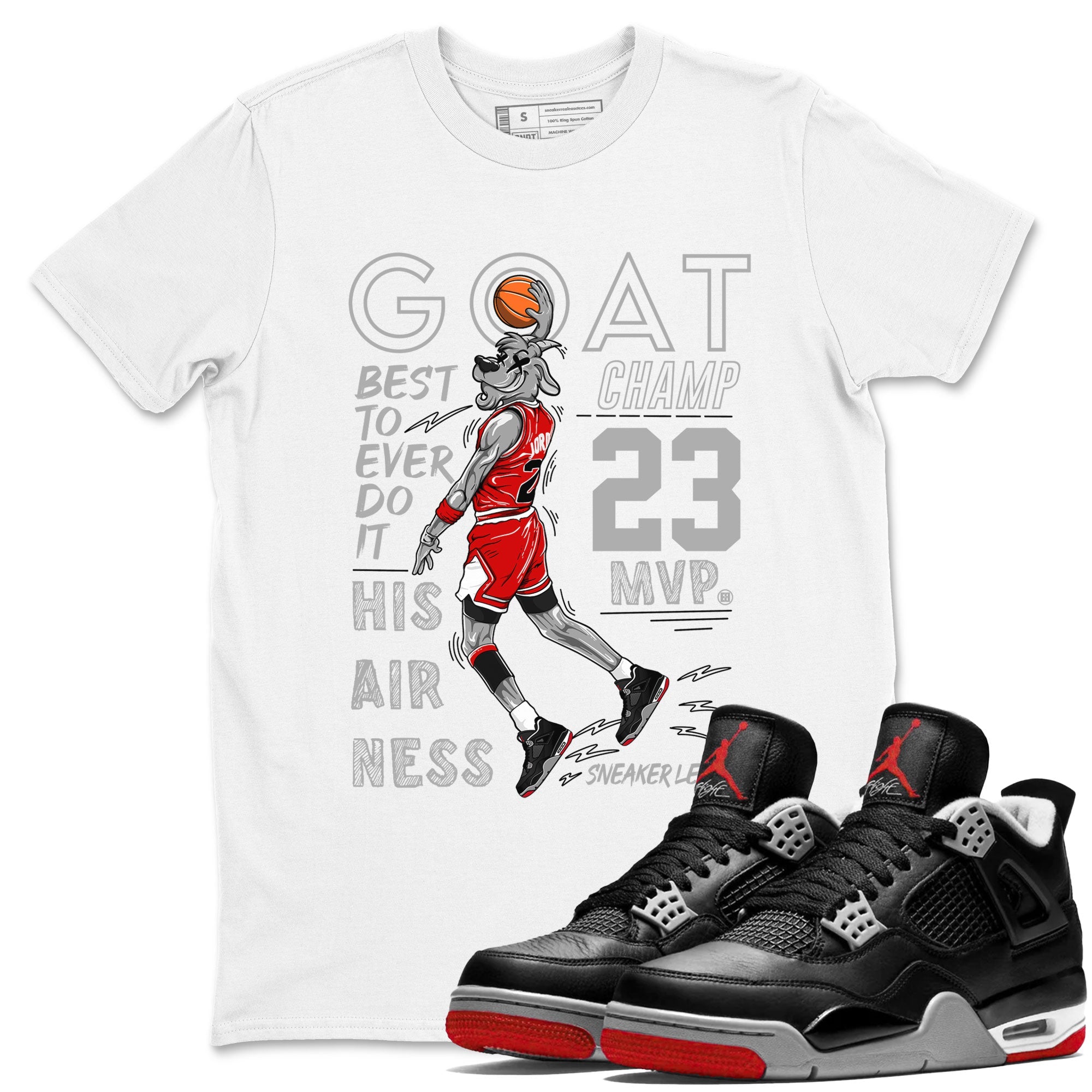 AJ4 Retro Bred Reimagined shirt to match jordans MVP Goat sneaker tees Air Jordan 4 Retro Bred Reimagined Drip Gear Zone unisex cotton White 1 crew neck shirt