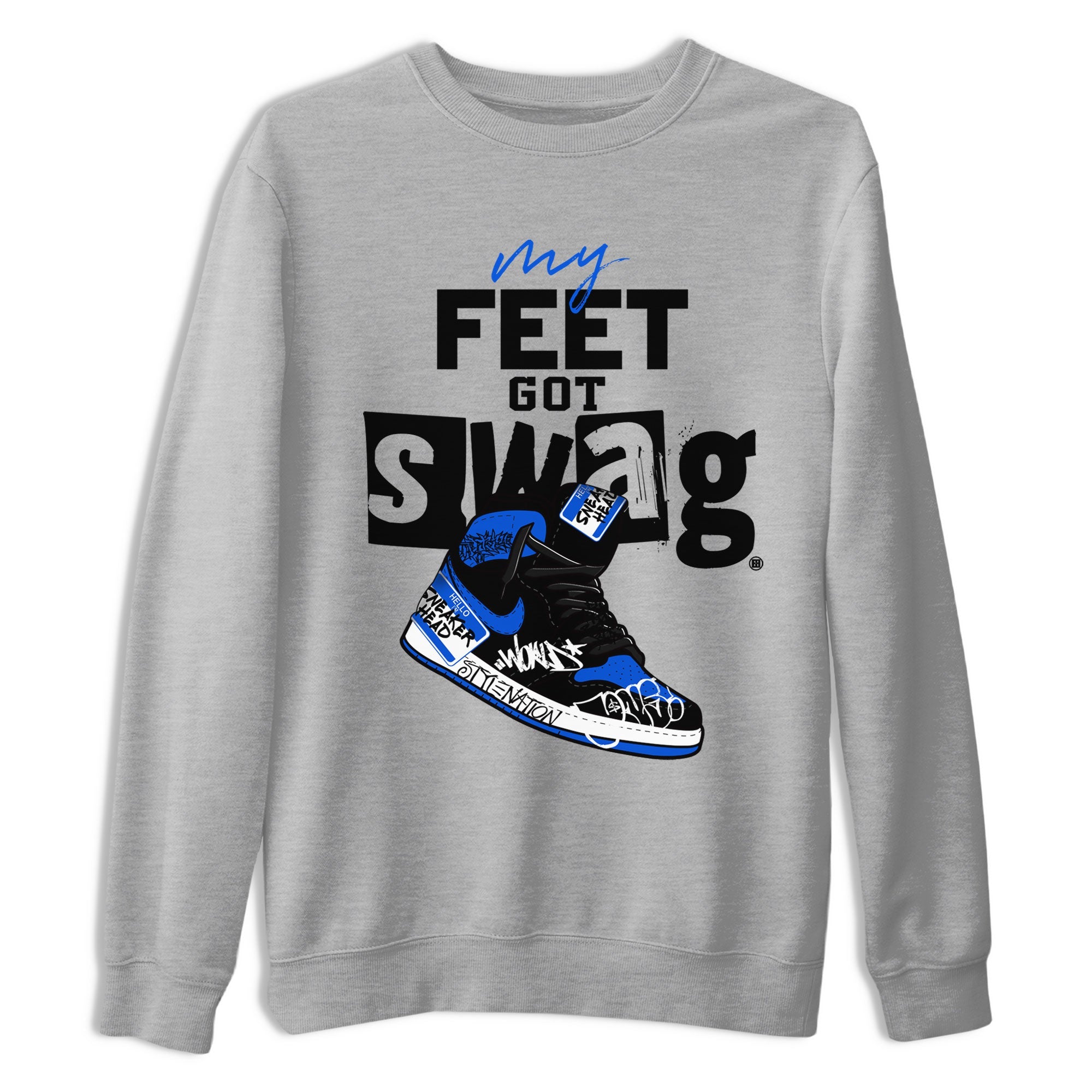 1s Royal Reimagined shirt to match jordans My Feet Got Swag sneaker shirts Air Jordan 1 Royal Reimagined Drip Gear Zone Unisex Sneaker Tees and Sneaker Match T-Shirt Heather Grey 2 T-Shirt