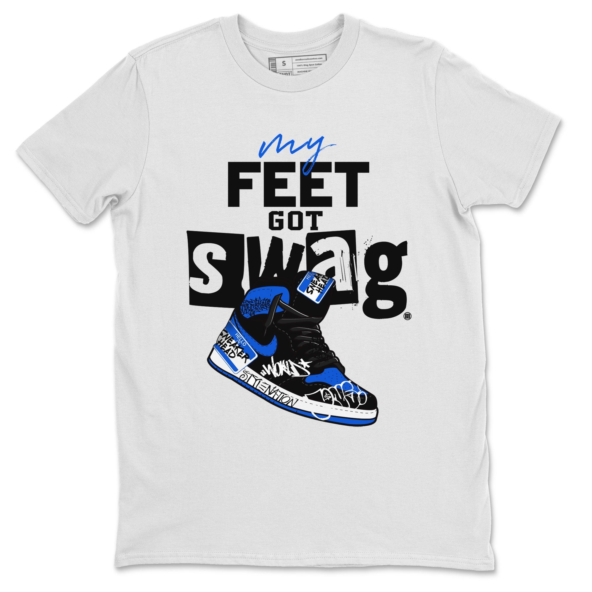 1s Royal Reimagined shirt to match jordans My Feet Got Swag sneaker shirts Air Jordan 1 Royal Reimagined Drip Gear Zone Unisex Sneaker Tees and Sneaker Match T-Shirt White 2 T-Shirt