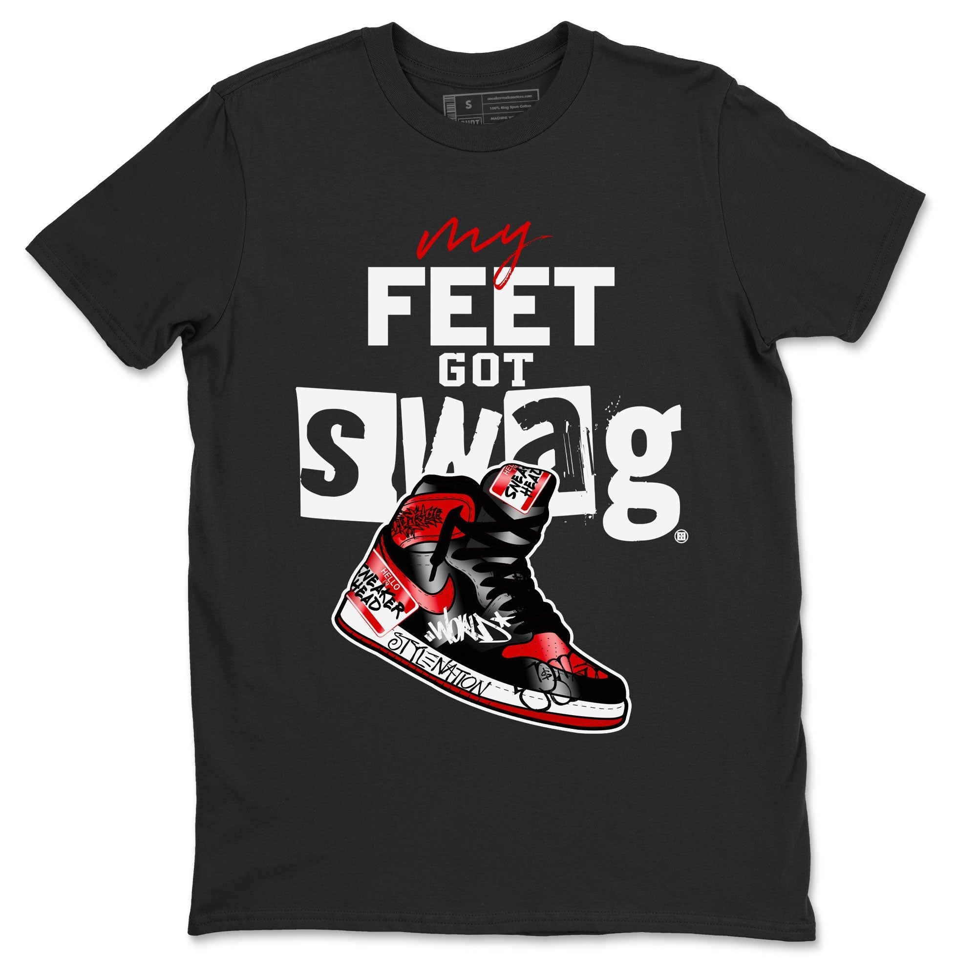 AJ1 Satin Bred shirt to match jordans My Feet Got Swag Streetwear Sneaker Shirt Air Jordan 1 Satin Bred Drip Gear Zone Sneaker Matching Clothing Unisex Black 2 T-Shirt