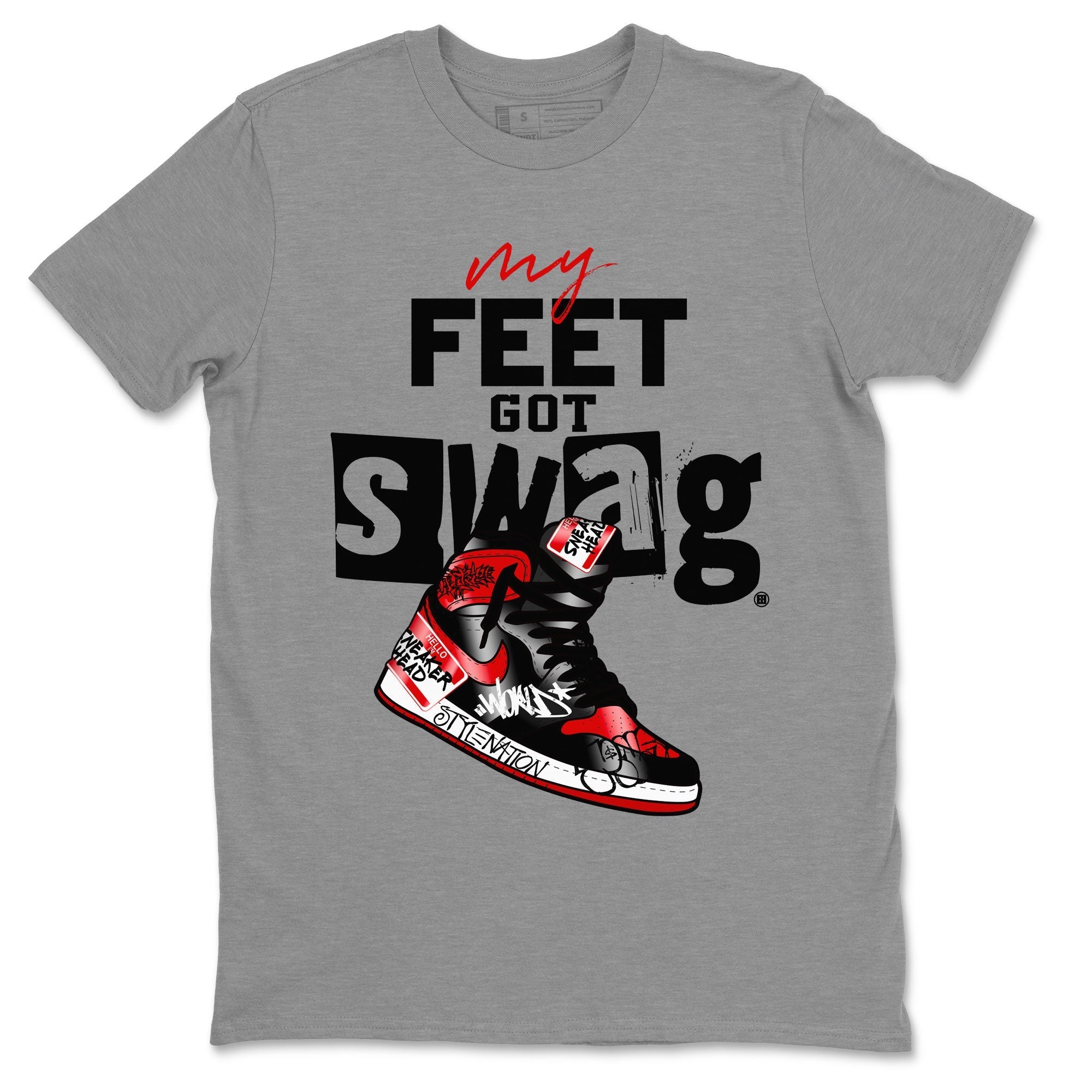 AJ1 Satin Bred shirt to match jordans My Feet Got Swag Streetwear Sneaker Shirt Air Jordan 1 Satin Bred Drip Gear Zone Sneaker Matching Clothing Unisex Heather Grey 2 T-Shirt