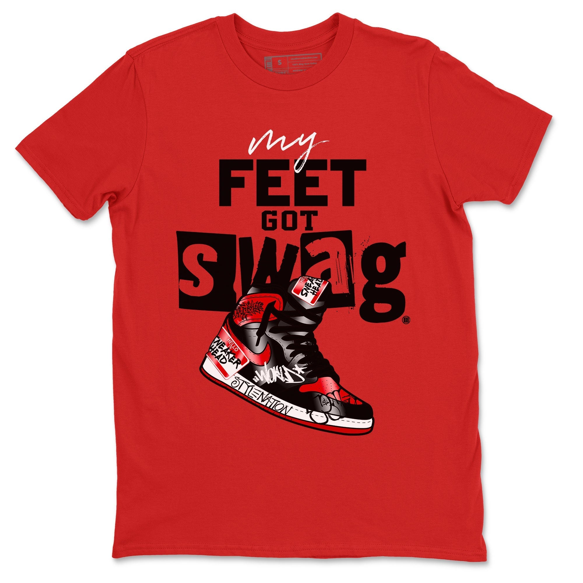 AJ1 Satin Bred shirt to match jordans My Feet Got Swag Streetwear Sneaker Shirt Air Jordan 1 Satin Bred Drip Gear Zone Sneaker Matching Clothing Unisex Red 2 T-Shirt
