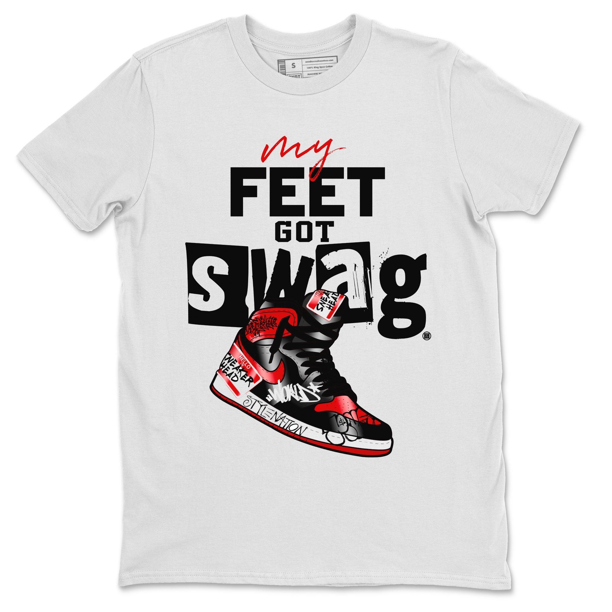 AJ1 Satin Bred shirt to match jordans My Feet Got Swag Streetwear Sneaker Shirt Air Jordan 1 Satin Bred Drip Gear Zone Sneaker Matching Clothing Unisex White 2 T-Shirt