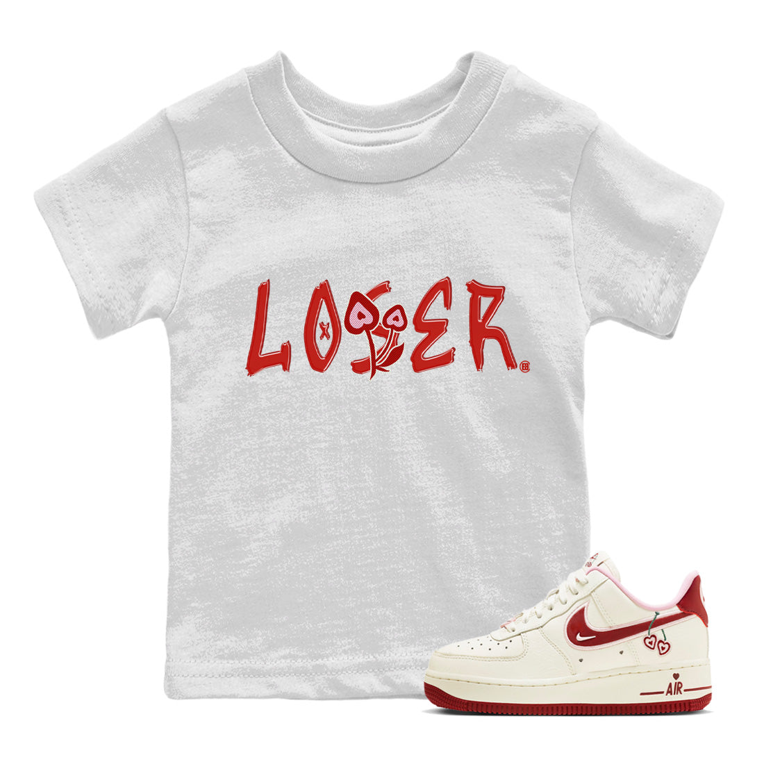 Air Force 1 Valentines Day Sneaker Match Tees Loser Lover Sneaker Tees Air Force 1 Valentines Day Jordan to match sneaker T-Shirt Kids Shirts