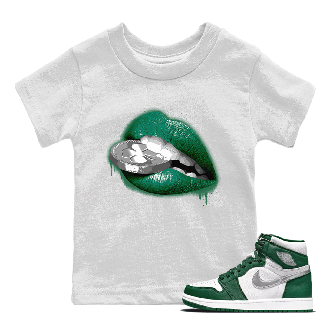 Jordan 1 Gorge Green Sneaker Matching T-Shirt Lips Coin Sneaker Tees Jordan 1 Gorge Green Sneaker Release Tees Kids Shirts