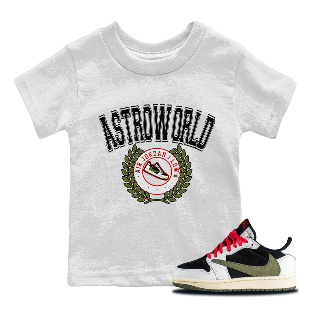 Jordan 1 Travis Scott Olive Sneaker Matching T-Shirt Sneaker Letter Sneaker Tees Jordan 1 Travis Scott Olive Sneaker Release Tees Kids Shirts