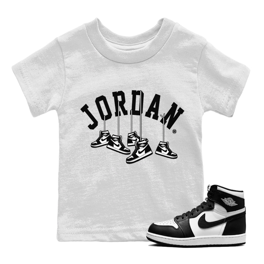 Jordan 1 Black White Sneaker Match Tees Hanging Sneakers Sneaker Tees Jordan 1 Black White Jordan to match sneaker T-Shirt Kids Shirts