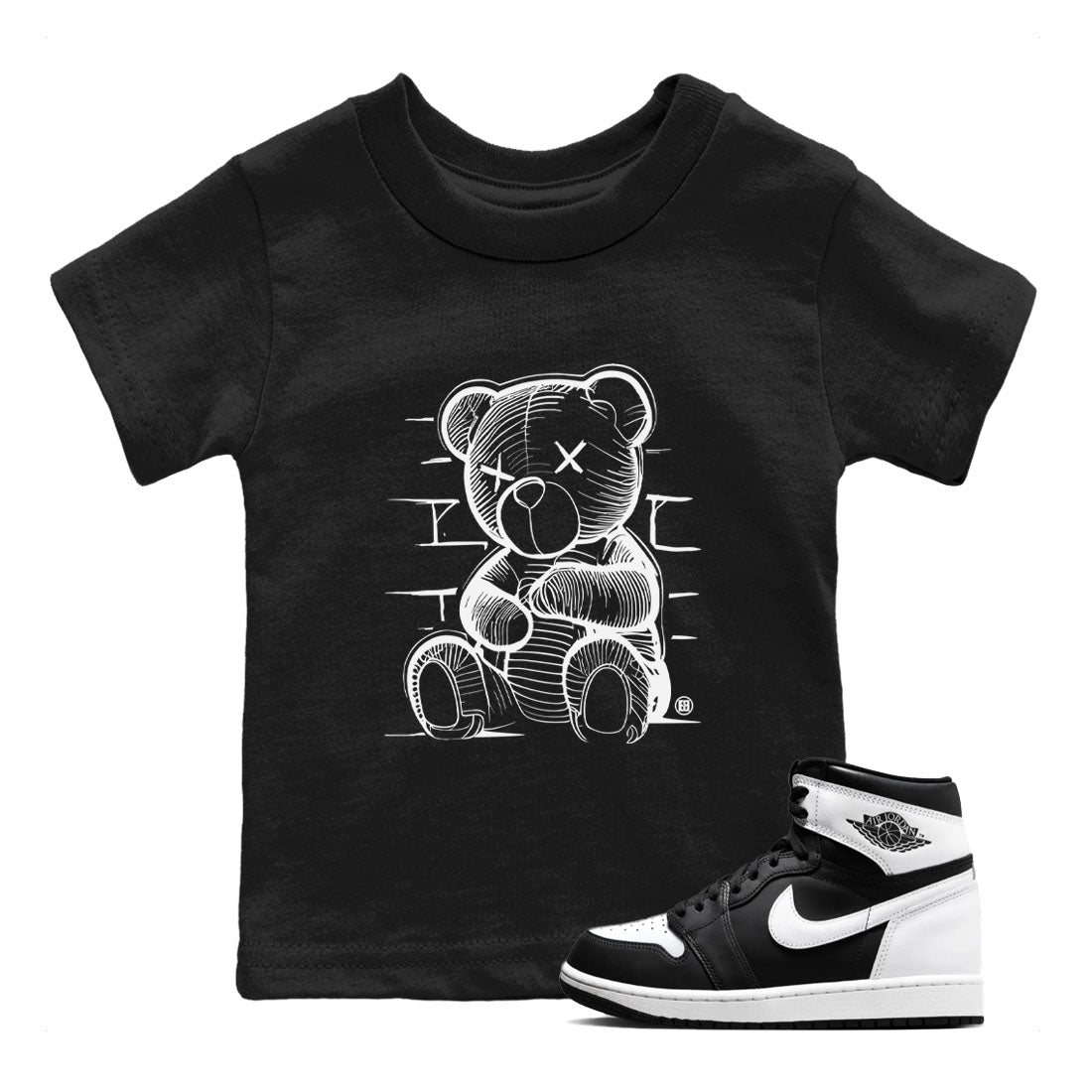 1s Black White shirt to match jordans streetwear brand Neon Bear sneaker tees Air Jordan 1 Black White Drip Gear Zone baby toddler Black 1 cotton Shirt