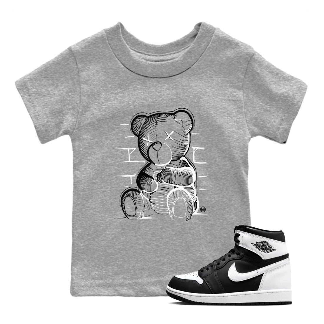 1s Black White shirt to match jordans streetwear brand Neon Bear sneaker tees Air Jordan 1 Black White Drip Gear Zone baby toddler Heather Grey 1 cotton Shirt