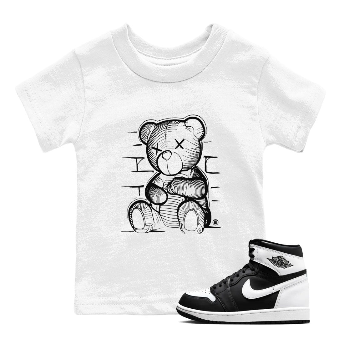 1s Black White shirt to match jordans streetwear brand Neon Bear sneaker tees Air Jordan 1 Black White Drip Gear Zone baby toddler White 1 cotton Shirt