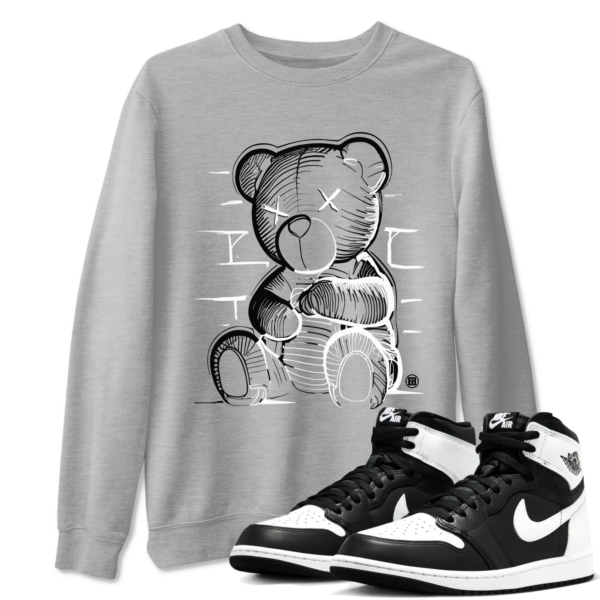 1s Black White shirt to match jordans streetwear brand Neon Bear sneaker tees Air Jordan 1 Black White Drip Gear Zone unisex cotton Heather Grey 1 crew neck shirt