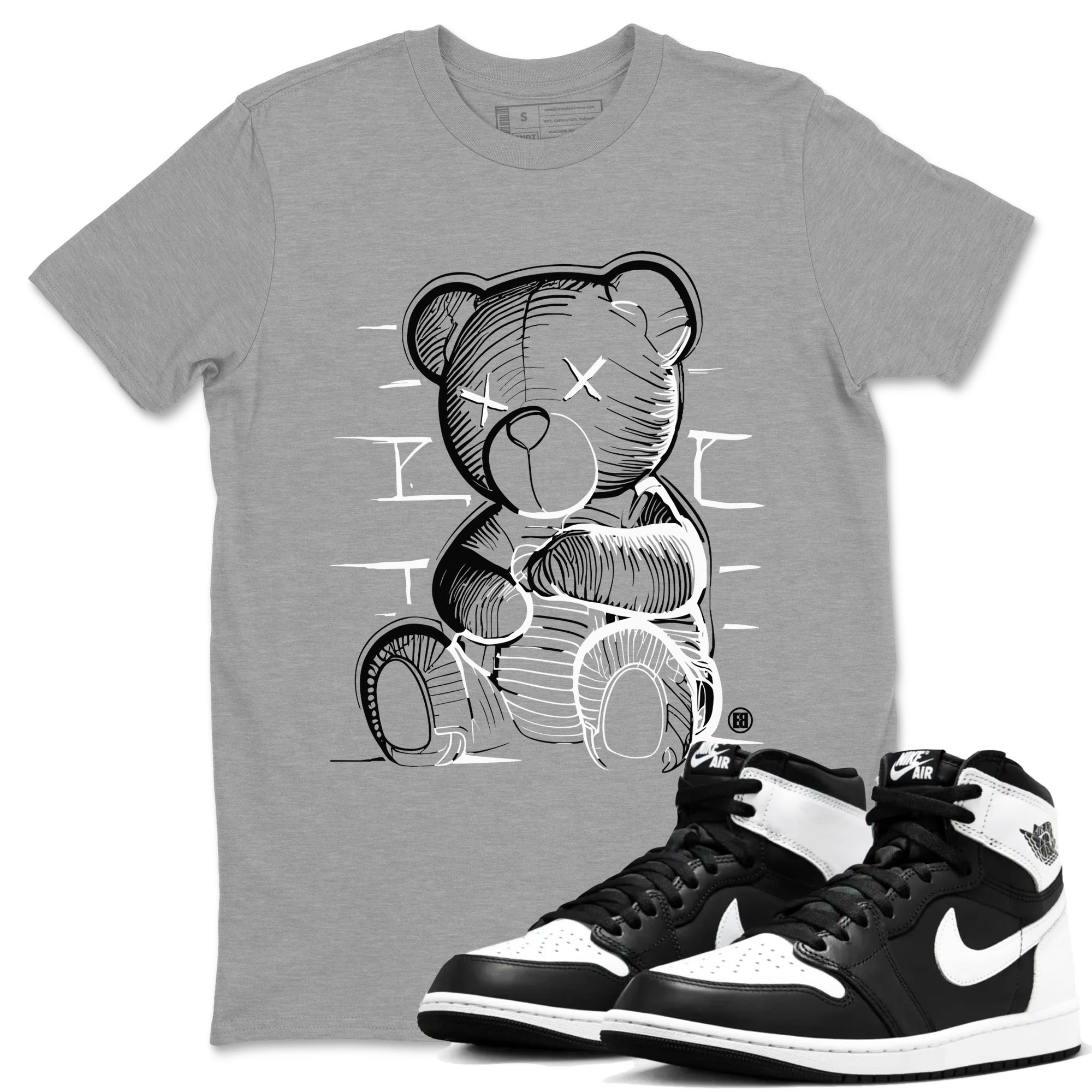 1s Black White shirt to match jordans streetwear brand Neon Bear sneaker tees Air Jordan 1 Black White Drip Gear Zone unisex cotton Heather Grey 1 crew neck shirt